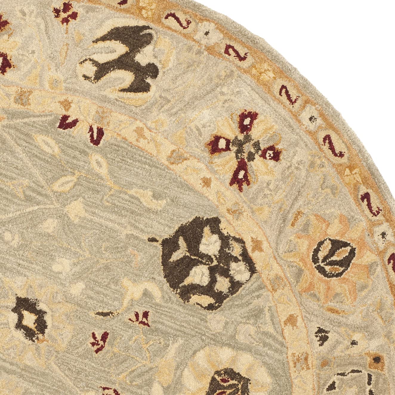 SAFAVIEH Anatolia Collection 6-Foot Round Beige & Sage Handmade Wool Area Rug AN559A - Traditional Oriental Design for Living Room, Bedroom, or Dining Room Decor
