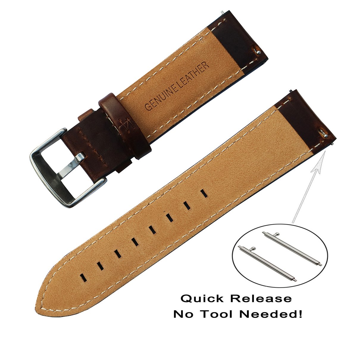 OTOPO Leather Strap for Galaxy Watch 6/5/4 - 20mm Quick Release Band for Work & Travel