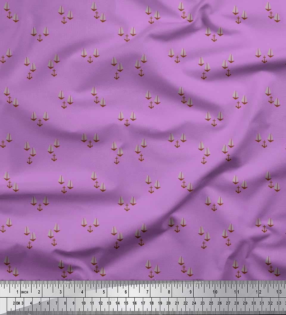 Soimoi Moss Georgette Brown Fabric by The Yard - 42 Inch Wide Nautical Print with Yacht & Anchor Hook Design - Premium Printed Fabric for Dresses, Curtains, and DIY Sewing Projects - Perfect for Maritime Themed Home Decor and Fashion Creations
