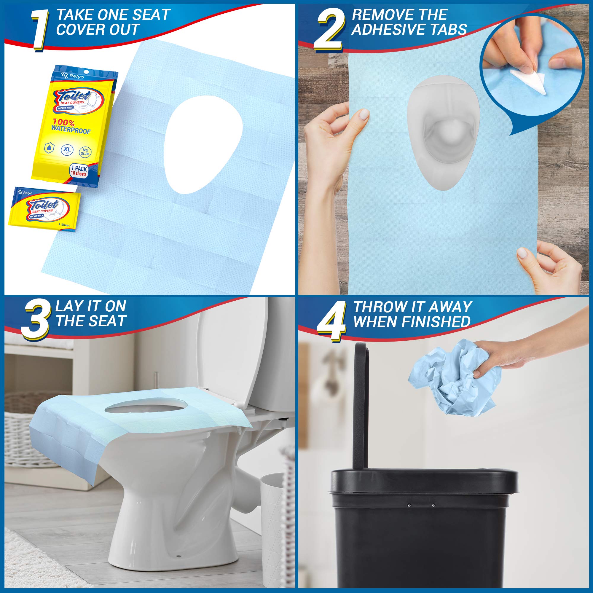 Disposable Toilet Seat Covers 100% Waterproof (20 Pack) - XL Size for Adults & Kids - Travel, Public Restrooms, Airplane & Camping Essentials - Perfect for Potty Training & Hygiene Protection