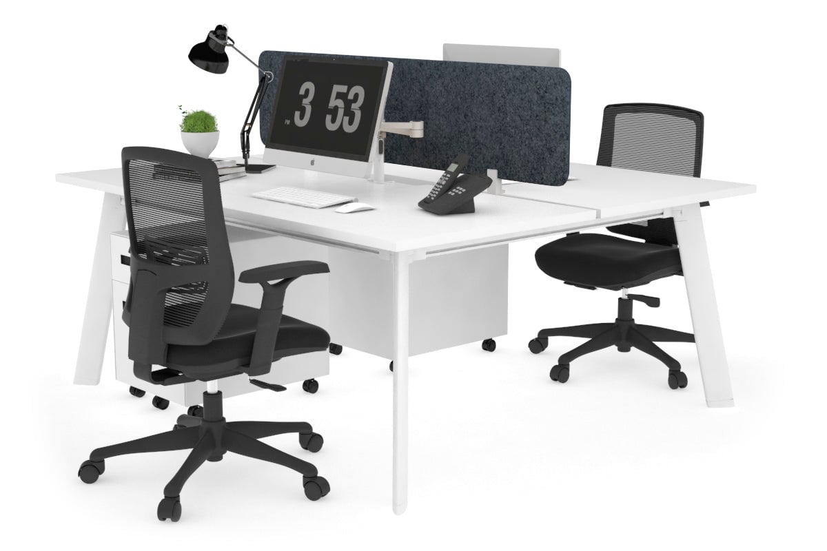 2 Person Workstation with White Frame - 1400L x 800W Office Desk with Cable Management | Perfect for Home Office, Coworking Spaces & Small Business Setups