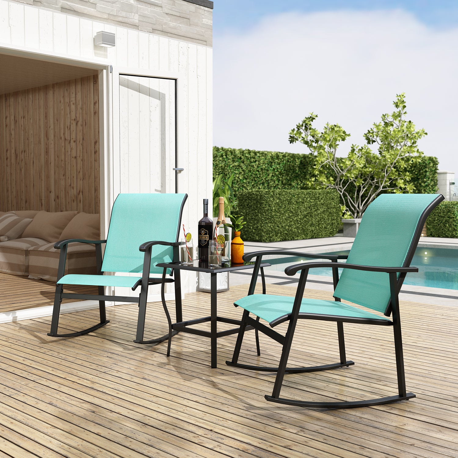 3-Piece Outdoor Patio Furniture Set with Rocking Chairs & End Table - Perfect for Backyard, Garden, and Porch Relaxation
