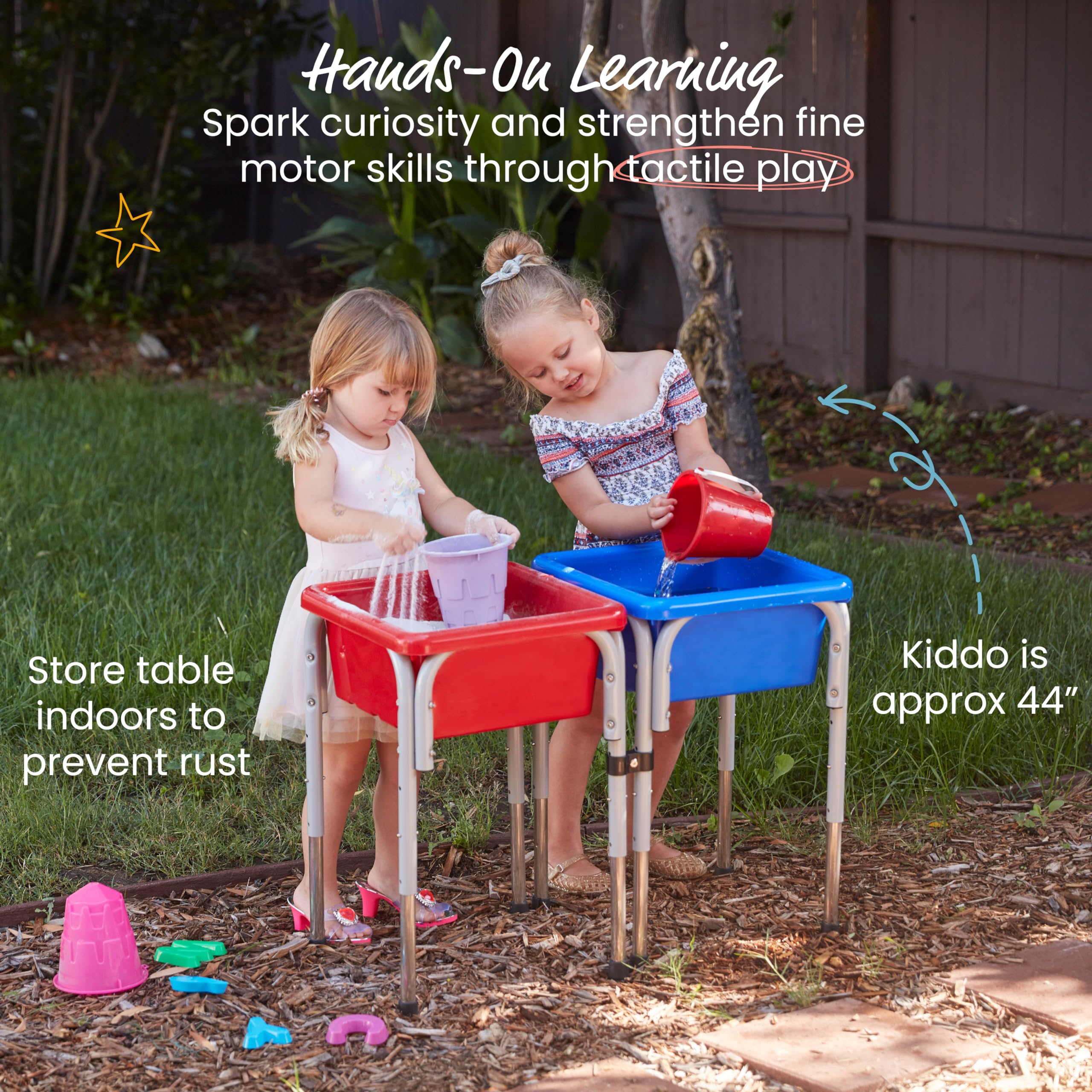 ECR4Kids Adjustable 2-Station Sand and Water Play Table with Sensory Bins - Blue & Red for Kids Outdoor & Indoor Sensory Play Activities