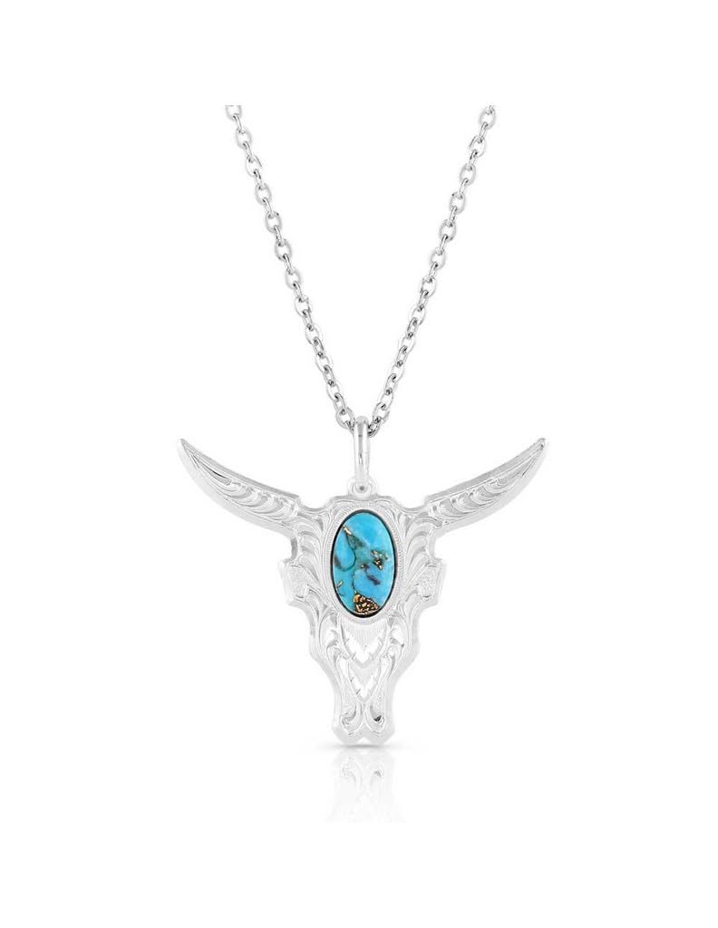 Montana Silversmiths Western Turquoise Necklace - Handcrafted Chiseled Steer Head Pendant for Women | Perfect for Rodeo, Cowgirl Fashion & Western Themed Parties