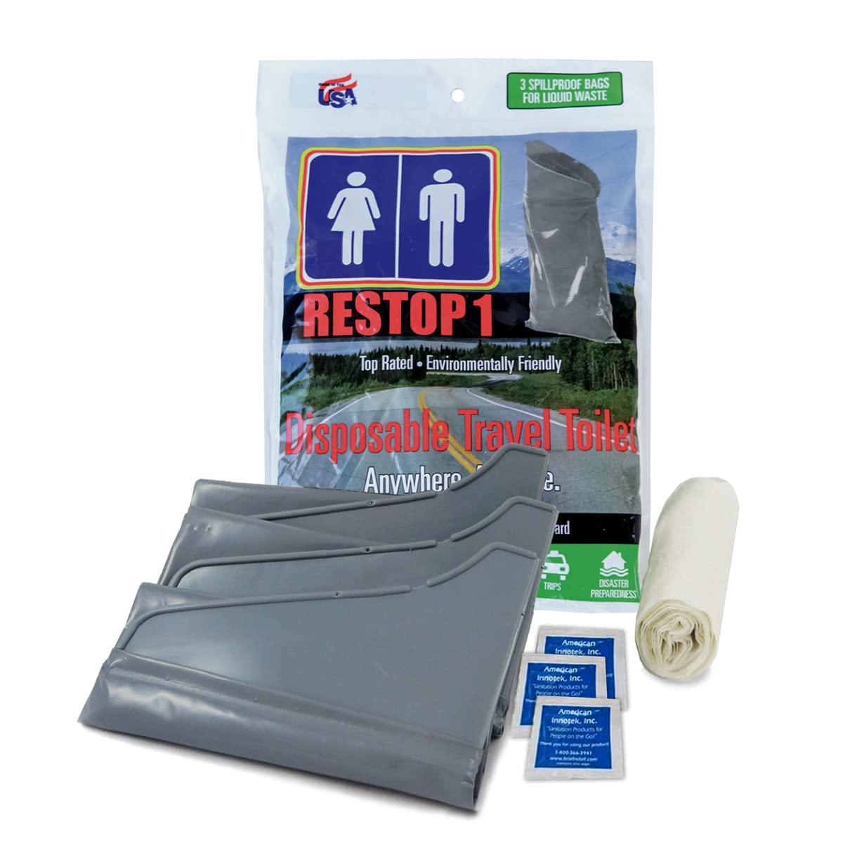 Leak-Proof Portable Toilet Waste Bags for Liquids Only - Includes Toilet Paper & Wet Wipes (3 Urinal Bags per Pack) - Ideal for Camping, Travel, and Emergency Use