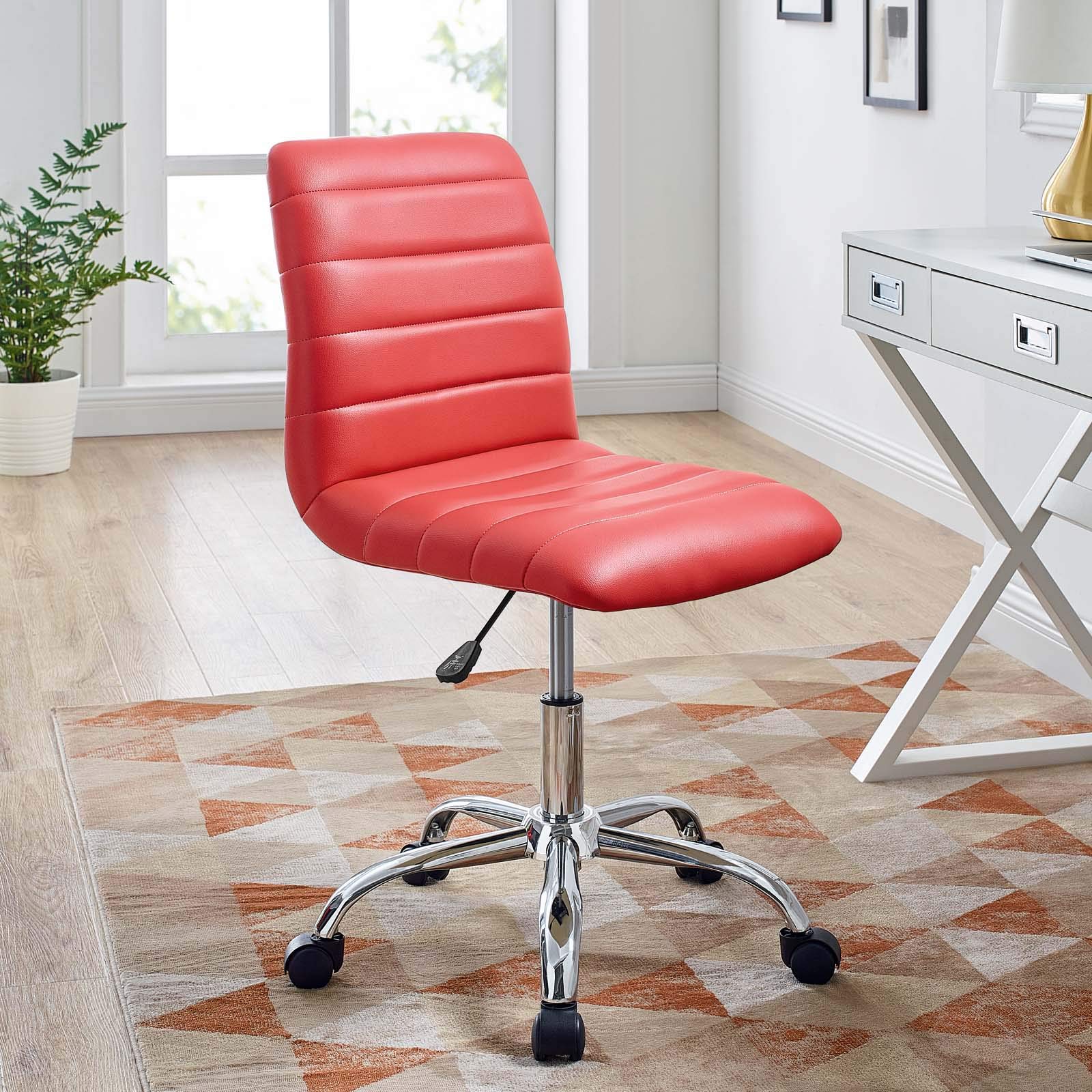 Modway Ripple Ribbed Armless Mid Back Swivel Office Chair - Ergonomic Computer Desk Chair in Red - Perfect for Home Office, Gaming & Workspace