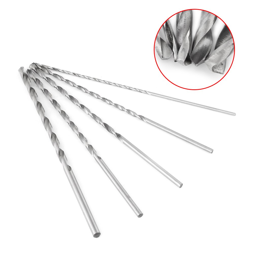 5Pcs Extra Long High-Speed Steel Twist Drill Bit Set (2-5mm) - Straight Shank for Wood, Metal & Stainless Steel - Perfect for DIY Projects, Furniture Making & Precision Drilling