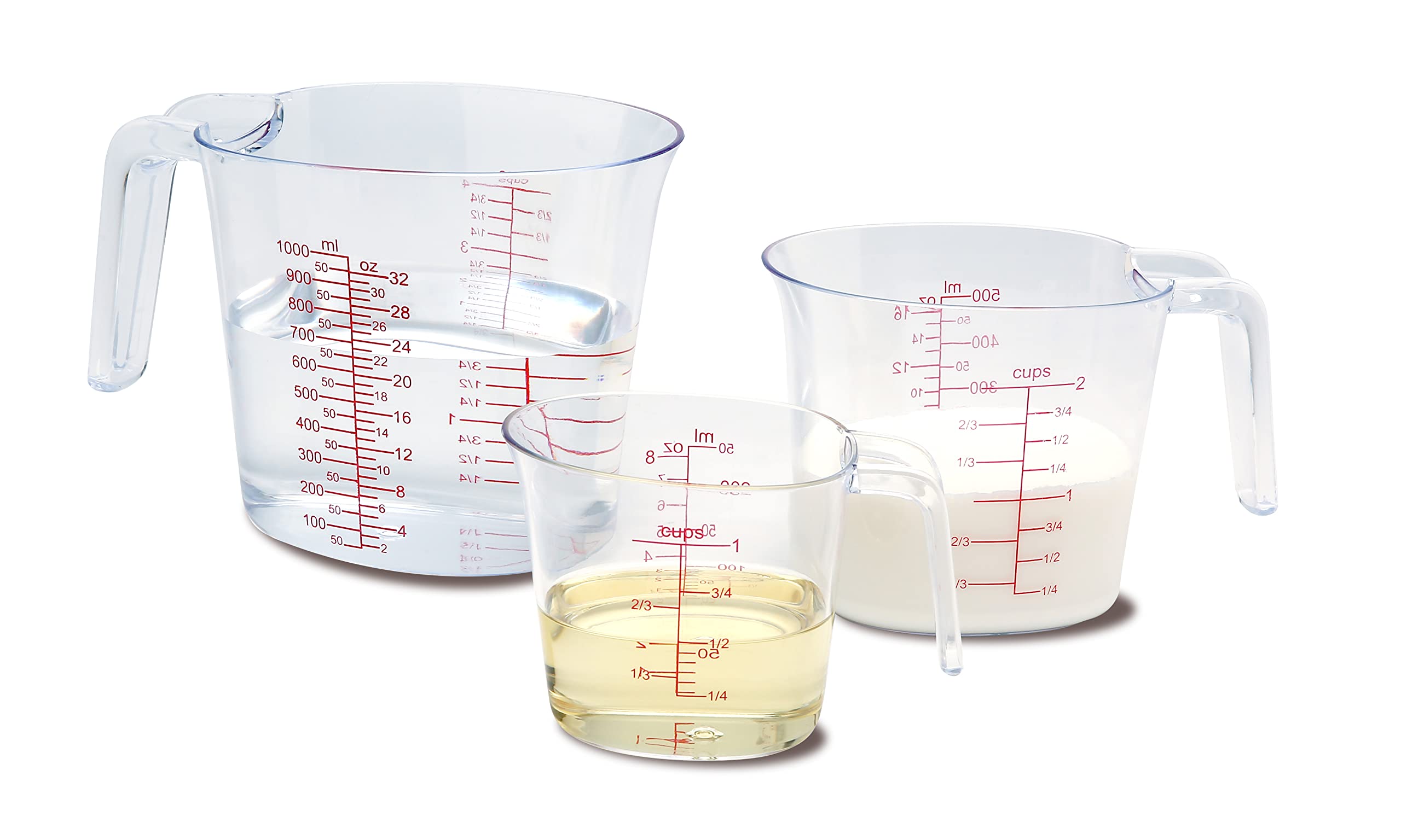 NPYPQ 3-Piece Plastic Measuring Cup Set for Liquid & Dry Ingredients | Stackable Measuring Cups with Spout & Handle | Perfect for Baking, Cooking & Mixing Drinks