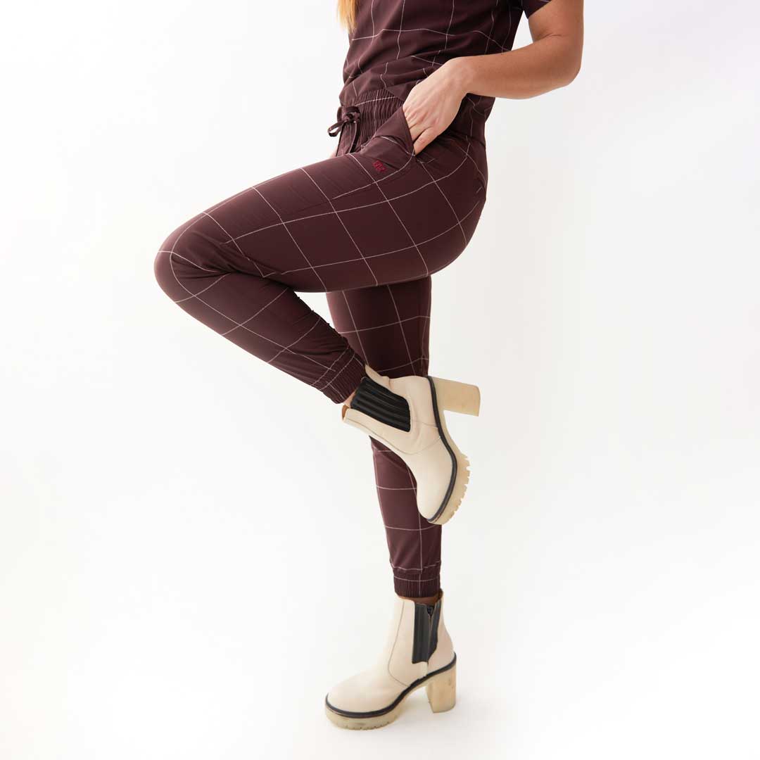 Stylish Maroon Windowpane Joggers for Men & Women - Comfortable Travel & Lounge Pants for Casual Wear, Running Errands, and Relaxing at Home