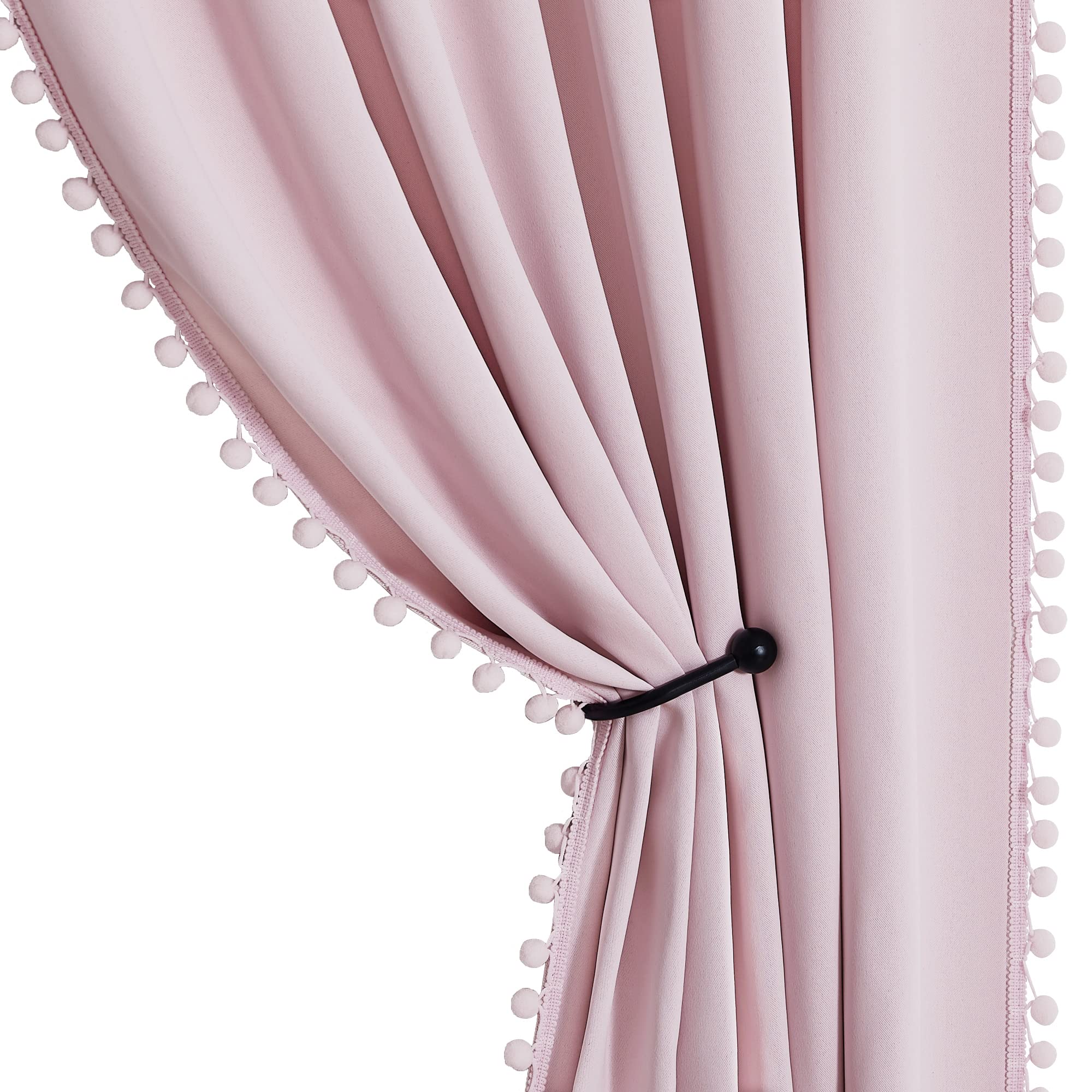 StangH Pink Blackout Curtains for Girls Nursery Room - Thermal Insulated Pompom Room Darkening Drapes (52x63 Inch, 2 Panels) - Perfect for Baby Rooms, Kitchen & Small Windows | Noise Reduction & Light Blocking for Better Sleep
