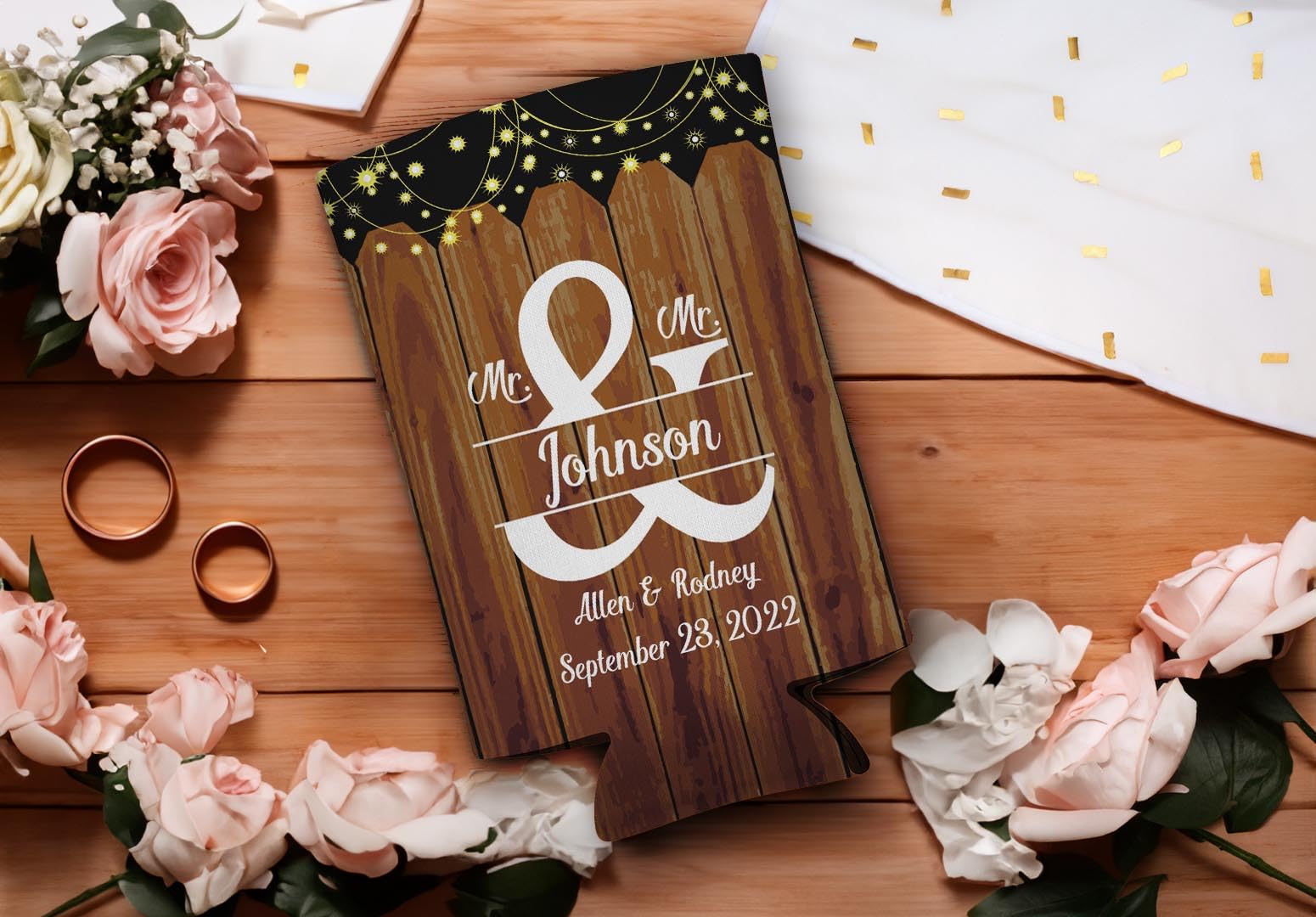 Personalized Mr & Mr Gay Wedding Favors - 96-Pack Ultra Slim Can Coolers with Custom Names & Date - Perfect for LGBTQ+ Weddings, Pride Celebrations & Anniversary Parties