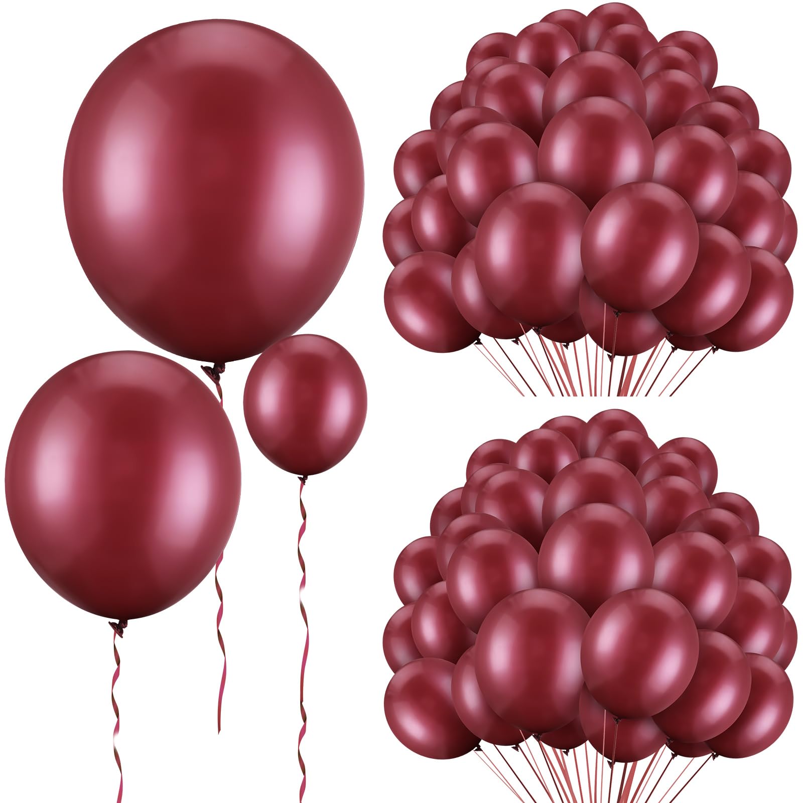 100 Pcs Burgundy Maroon Balloons - 12/10/5 Inch Wine Red Garnet Latex Balloons for Wedding, Birthday, Bridal Shower Party Decorations (Dark Red Balloon Set) - Perfect for Anniversary, Graduation, Baby Shower & Holiday Celebrations