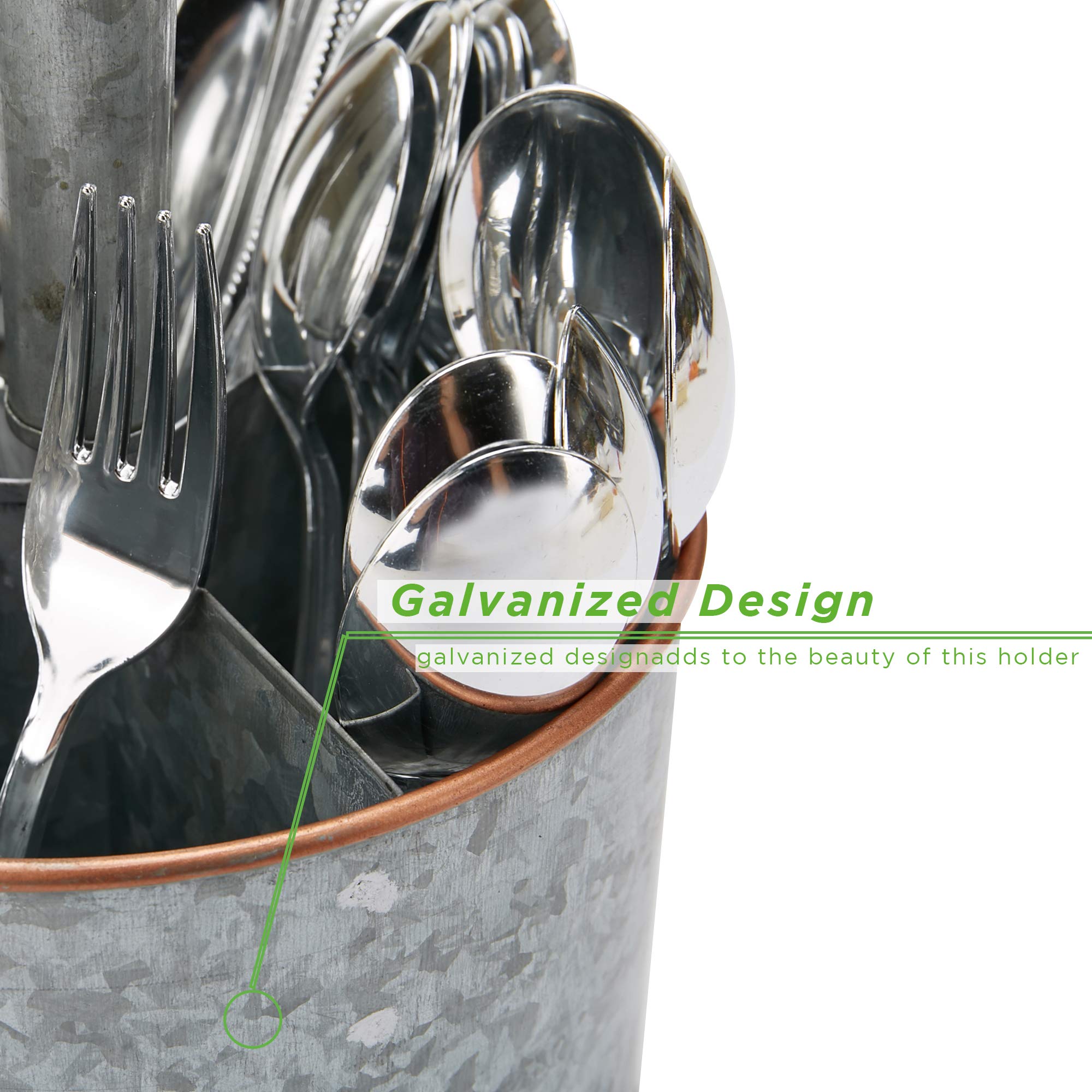 Mind Reader Silverware Organizer & Utensil Holder - Galvanized Metal Cutlery Caddy, 6.5