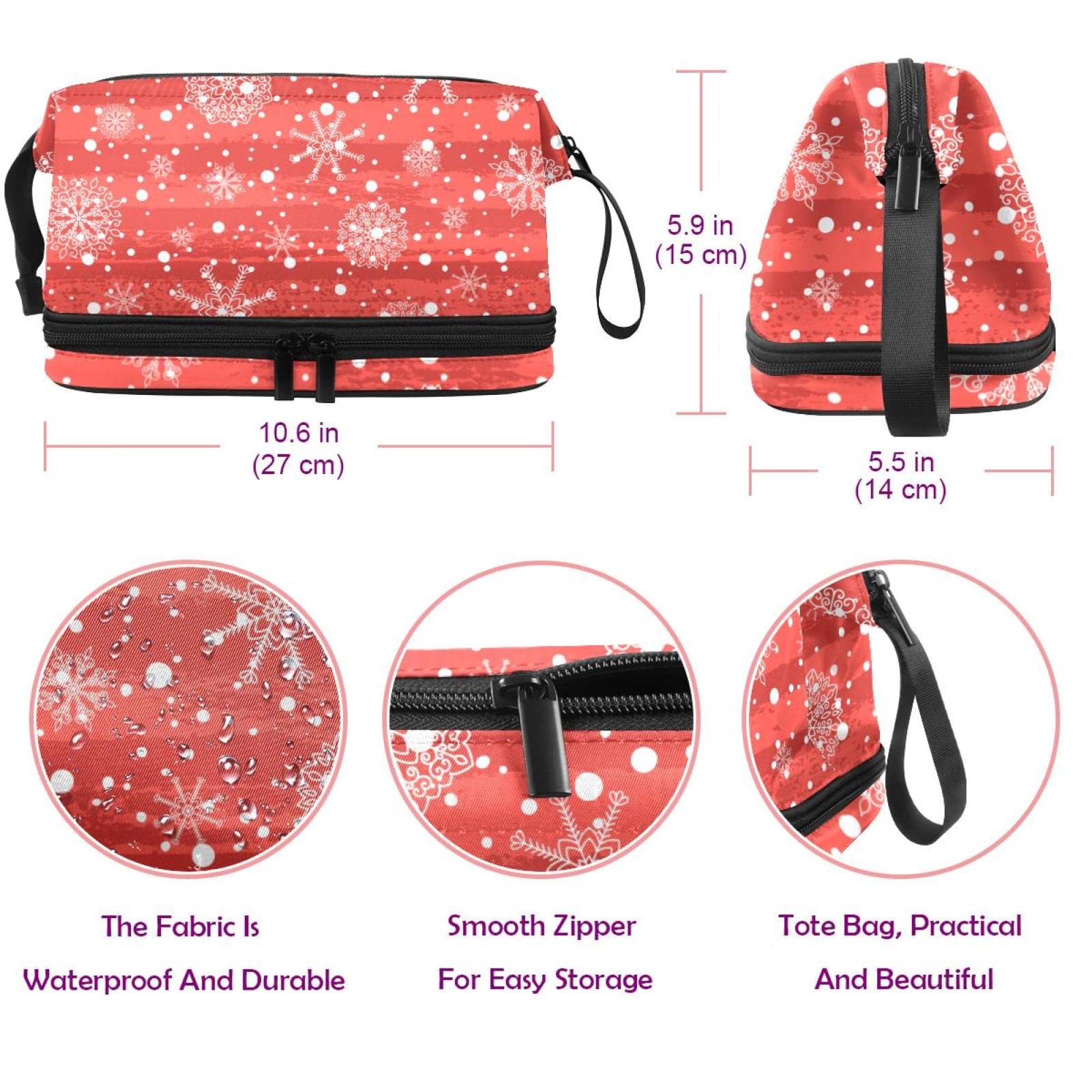 Large Travel Cosmetic Bag with Snowflake Floral Design - Waterproof Makeup Organizer for Women | Perfect for Vacation, Gym & Daily Essentials Storage