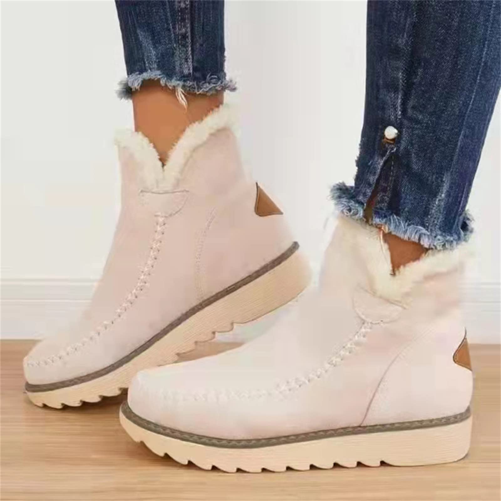 Ladmiple Women's Winter Boots 2024 - Warm Fur Lined Snow Ankle Boots, Slip On Waterproof Short Booties for Outdoor Walking & Snowy Weather - Perfect for Hiking, Commuting and Cold Winter Fashion