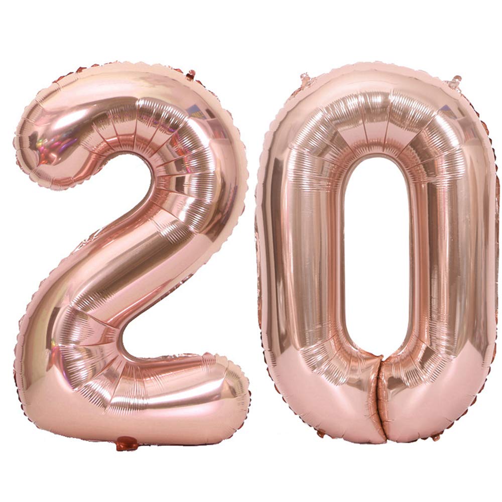 Tellpet Rose Gold Number 20 Balloons - 40 Inch Large Foil Balloon for 20th Birthday Party Decorations | Perfect for Women's Milestone Celebration, Bridal Shower, Anniversary & Graduation Decor