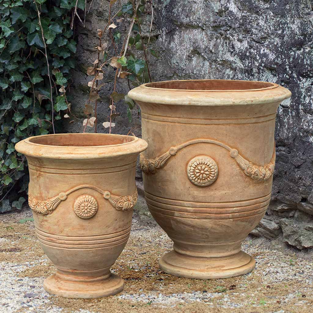 Campania International Anduze Urn Set of 2 - Classic Terra Cotta Garden Planters for Outdoor Decor, Patio & Landscape Design