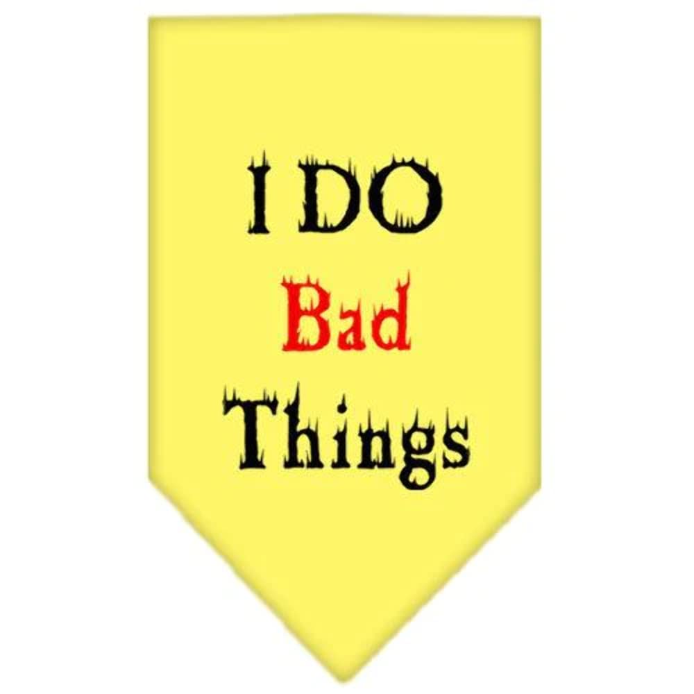 Funny Pet Bandana for Dogs - 'I Do Bad Things' Screen Printed Yellow Large Dog Bandana - Perfect for Halloween, Costume Parties & Pet Photos