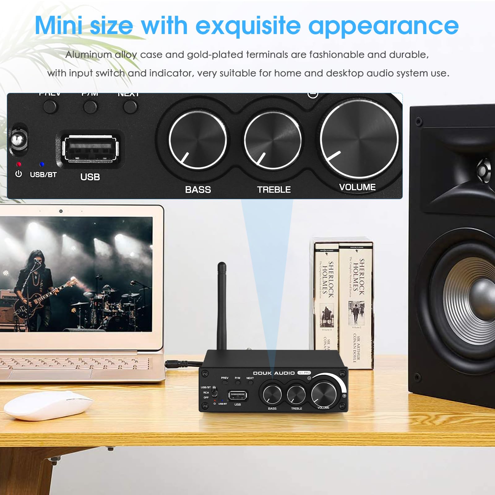 Douk Audio M1 Pro Hi-Fi 320W Bluetooth 5.0 Power Amplifier with Stereo Subwoofer & USB Music Player - Perfect for Home Theater, Karaoke, and Audio Enthusiasts