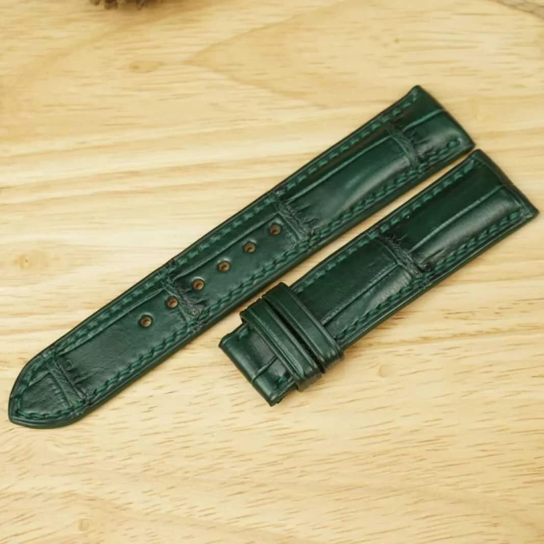 Premium Alligator Leather Watch Band - Dark Green, 24mm, Steel Clasp for Luxury Watches