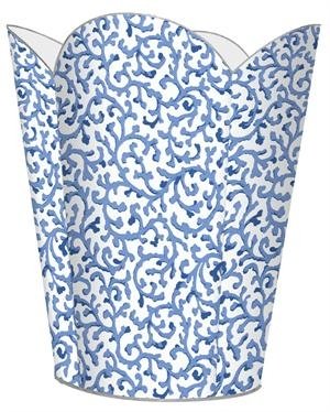 Blue Scroll Wastepaper Basket - Stylish Metal Mesh Trash Can for Office, Home & Bathroom - Elegant Desk & Floor Garbage Bin with Rust-Proof Design
