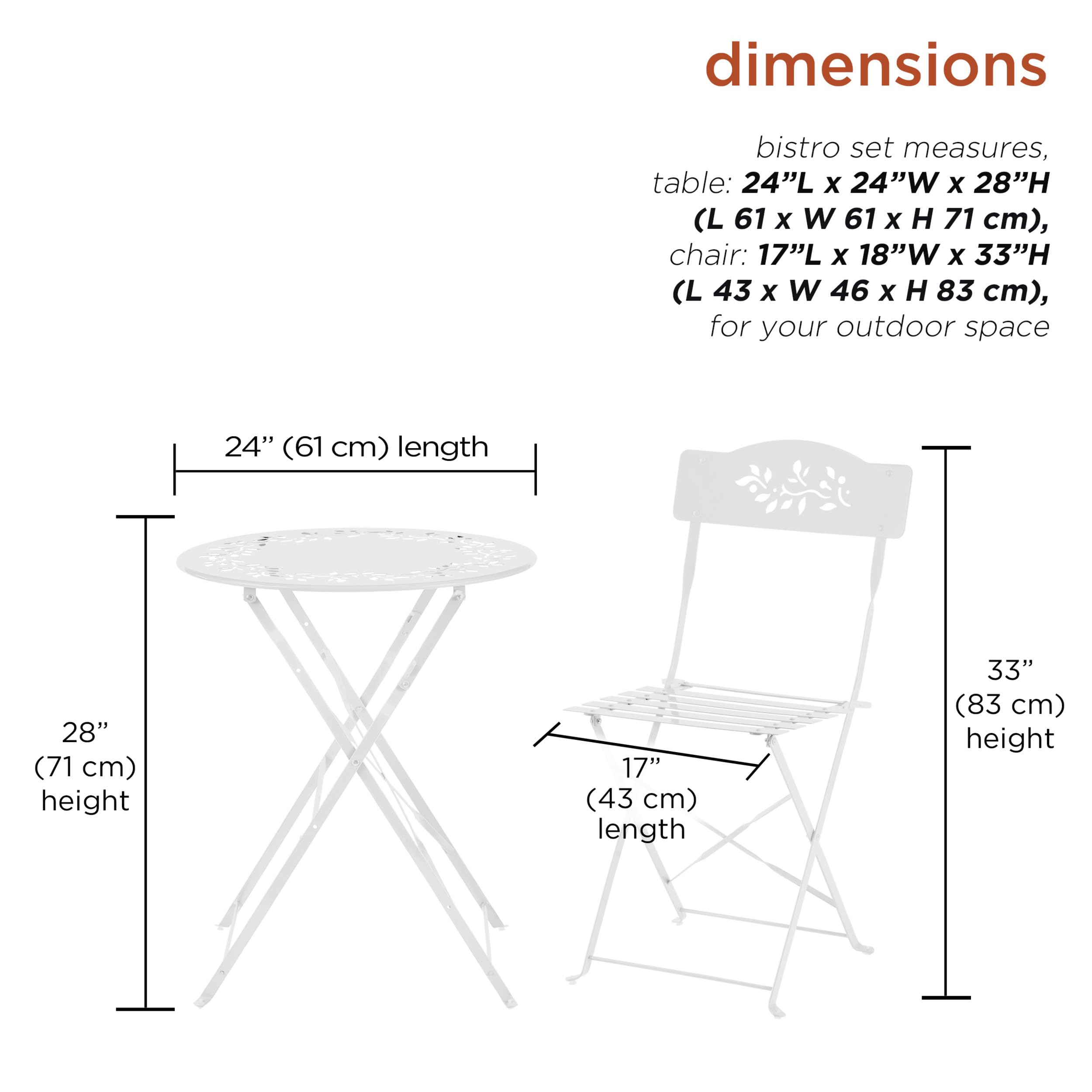 Alpine Corporation 3-Piece Bistro Set - White Folding Table & Chairs for Indoor/Outdoor Use - Perfect for Patio, Garden, Balcony & Small Space Dining