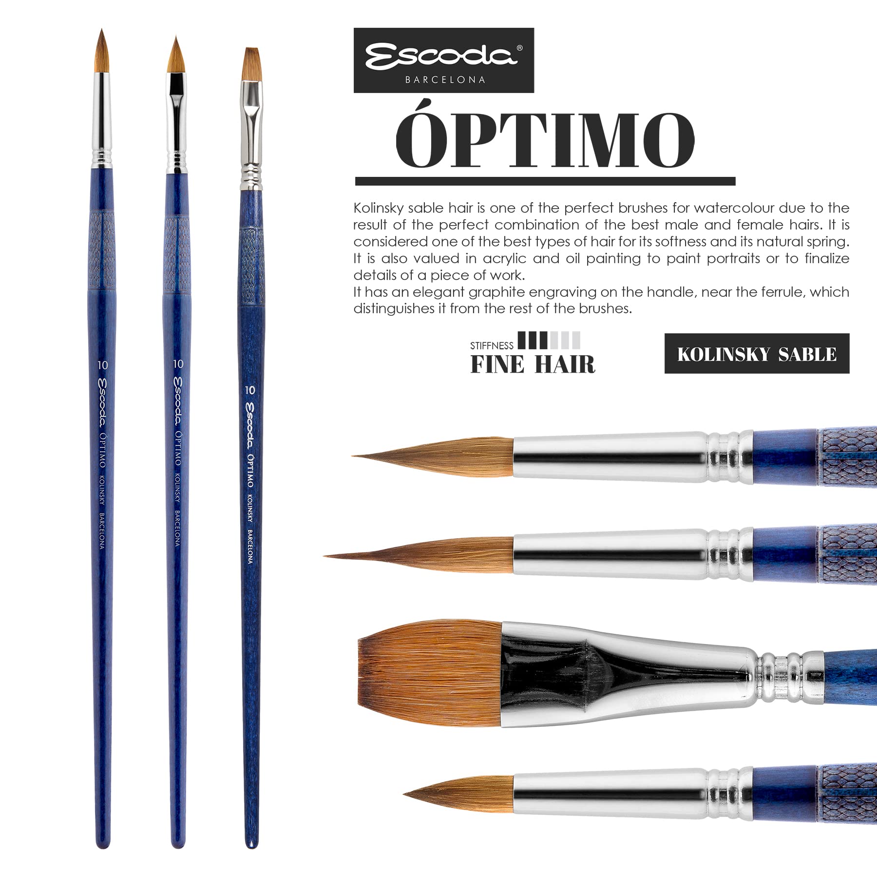 Speedball Escoda Optimo Series Size 20 Pure Kolinsky Artist Brush - Long Handle Oil & Acrylic Paint Brush for Professional Artists - Perfect for Canvas Painting, Portrait Work & Fine Detailing