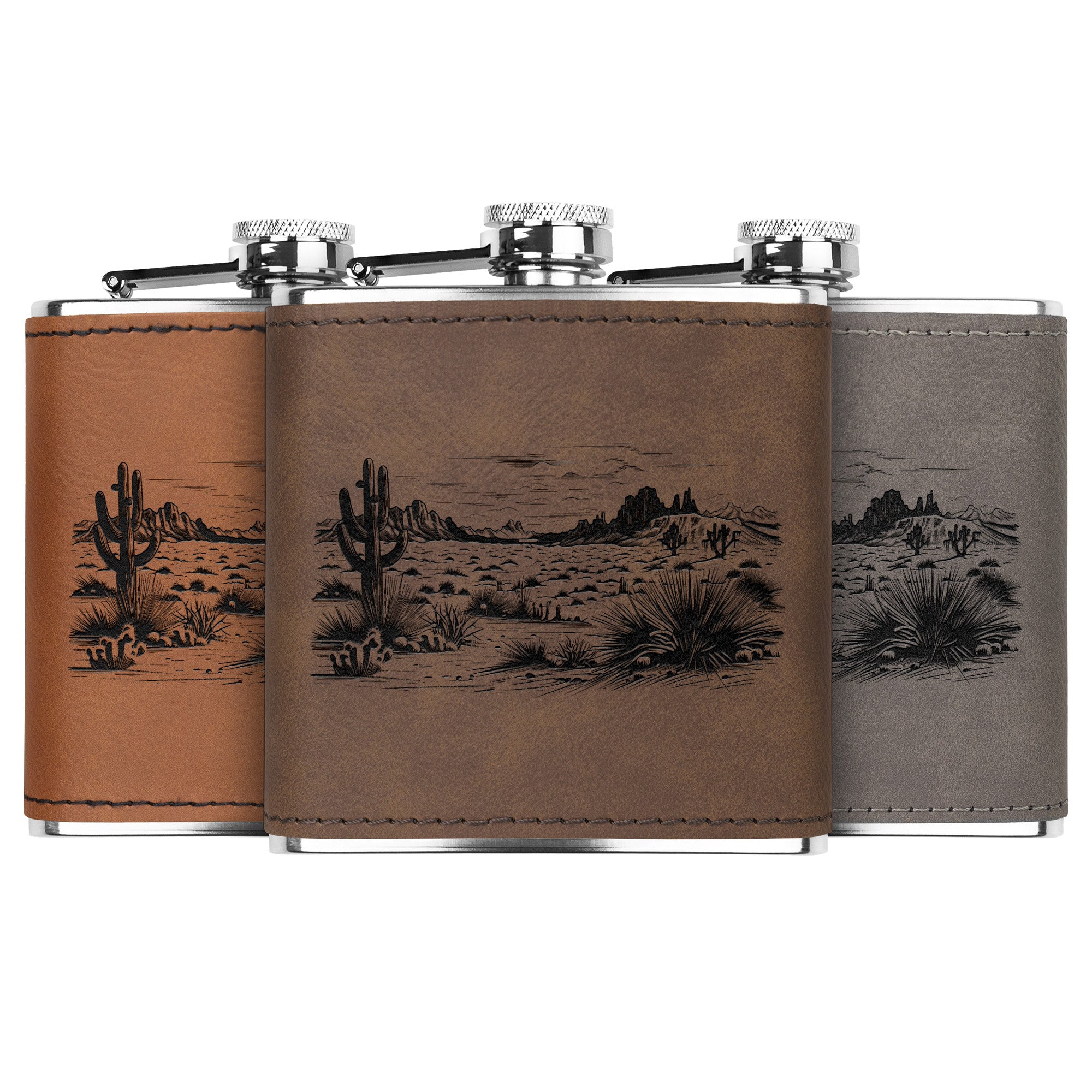 Premium Stainless Steel Cactus Desert Flask with Leather Wrap - Perfect for Outdoor Adventures, Camping & Hiking