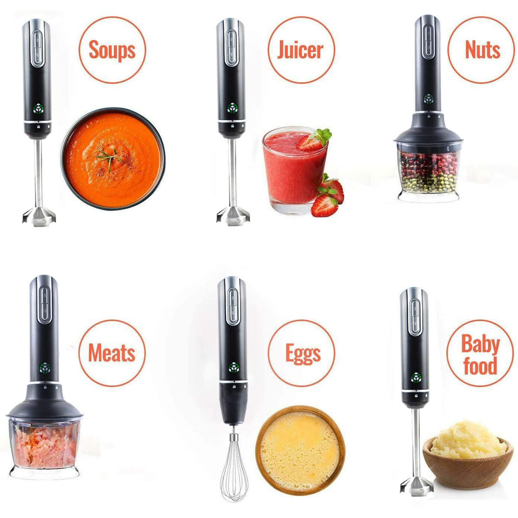 500W Titanium Coated 4-in-1 Immersion Hand Blender - Powerful Stick Blender with 12 Speeds, Stainless Steel Blades, Chopper, Beaker & Egg Whisk - Perfect for Smoothies, Soups, Sauces & Baking (Black)