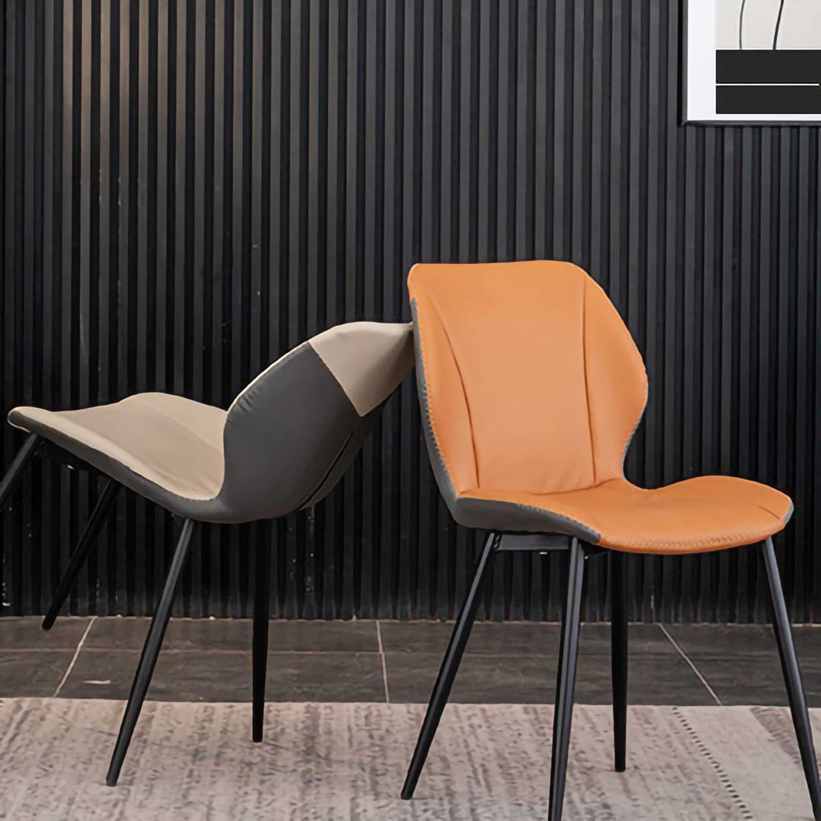 4-Piece Modern Upholstered Dining Chair Set - Faux Leather Seat & Black Powder Coat Metal Frame - Curved Back Padded Chairs for Kitchen, Dining Room, Restaurant & Reception Areas