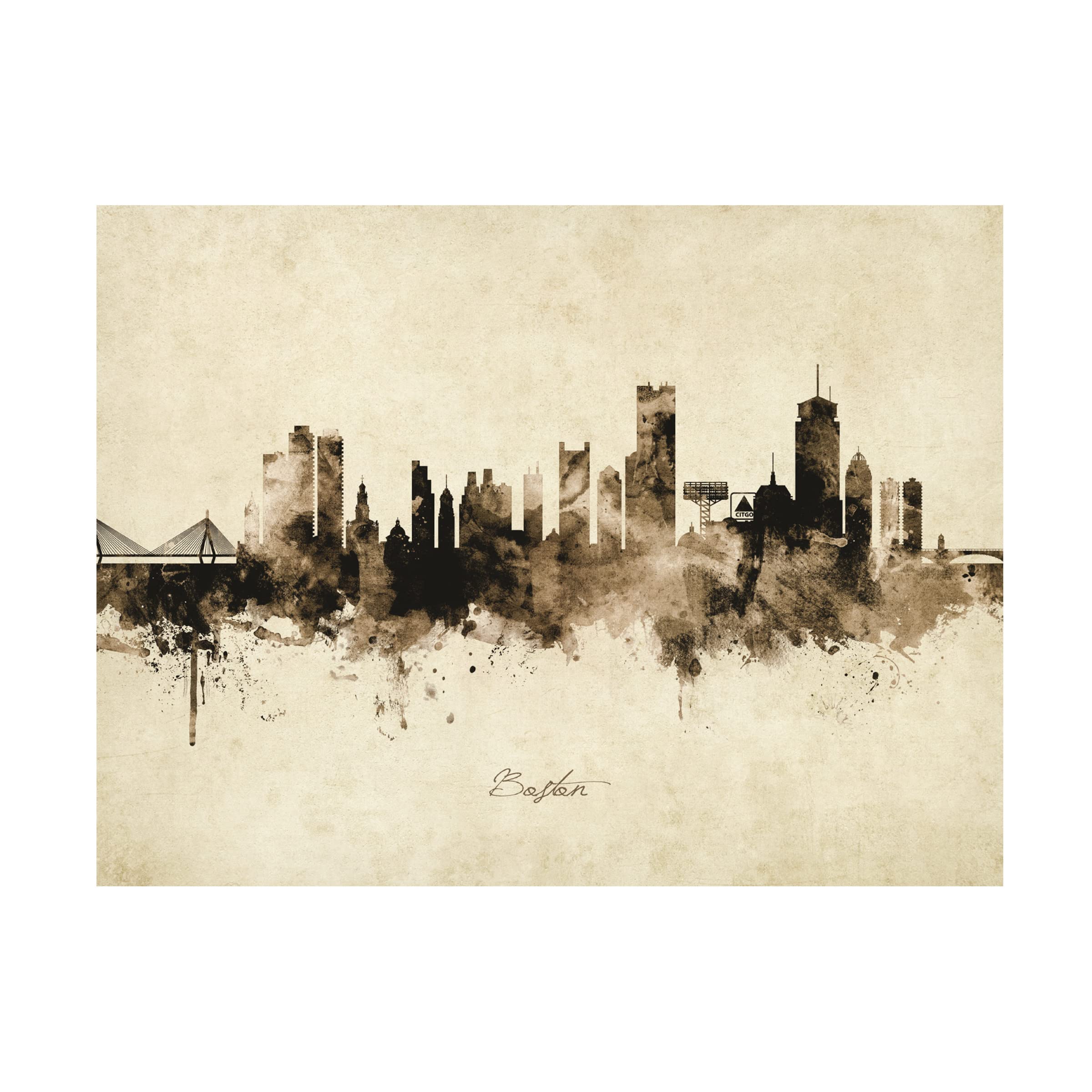 Michael Tompsett Vintage Boston Massachusetts Skyline Canvas Art Print - Perfect for Home Decor, Office Wall Art & Gift Ideas