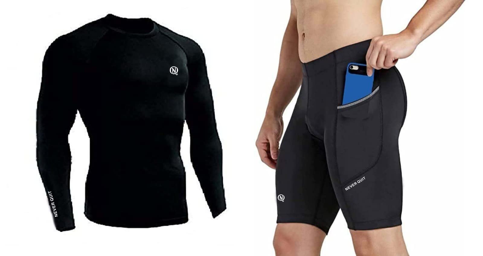 NEVER QUIT Women's Compression Top & Shorts Set - XXL Black for Gym & Running