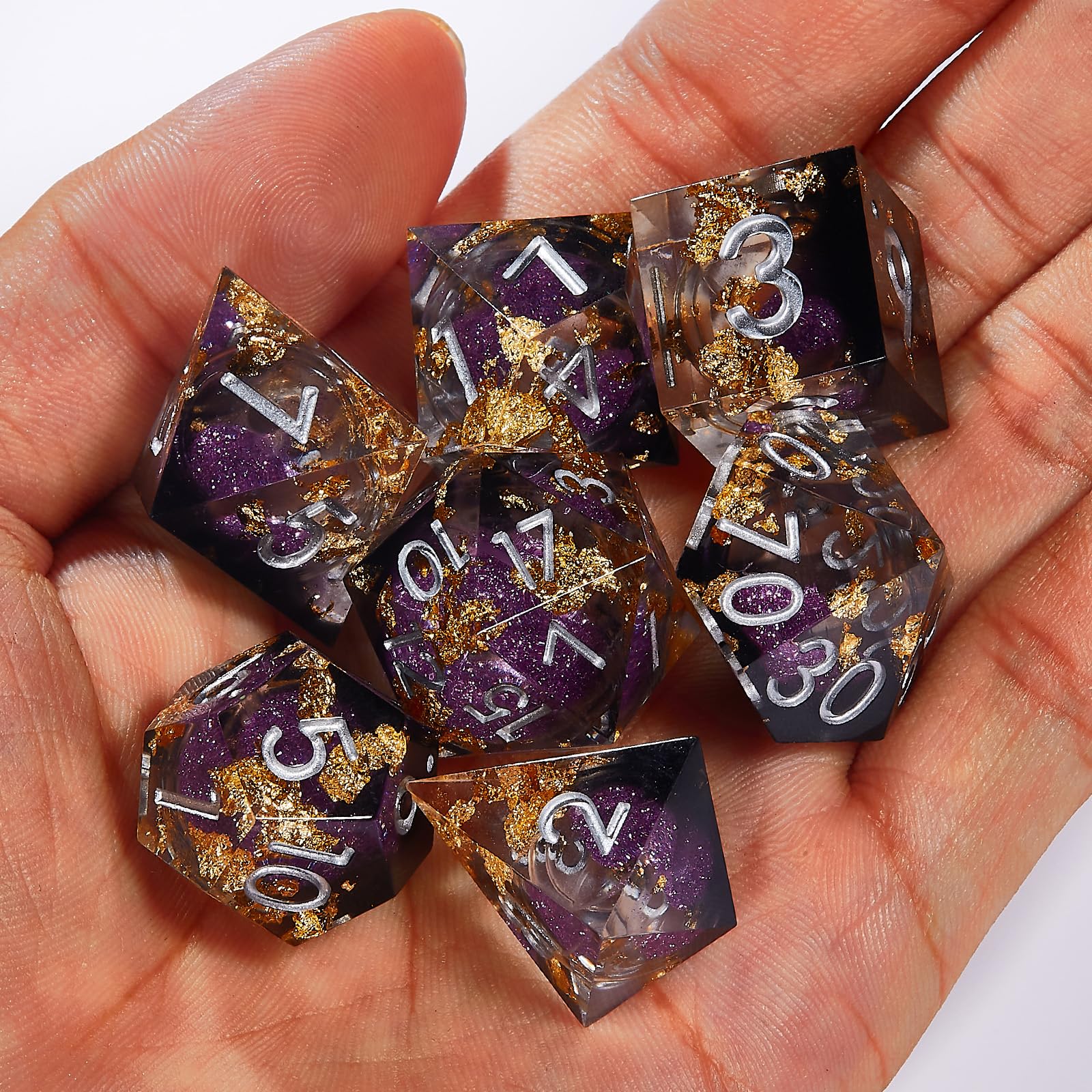 Joylord Sharp Edge Resin Dice Set for Dungeons & Dragons - Liquid Core & Gold Foil Polyhedral DND Dice | Handcrafted RPG, D&D, D20, D12, D10, D8, D6, D4 Dice Set | Perfect for Tabletop Gaming, D&D Campaigns & Role Playing Adventures