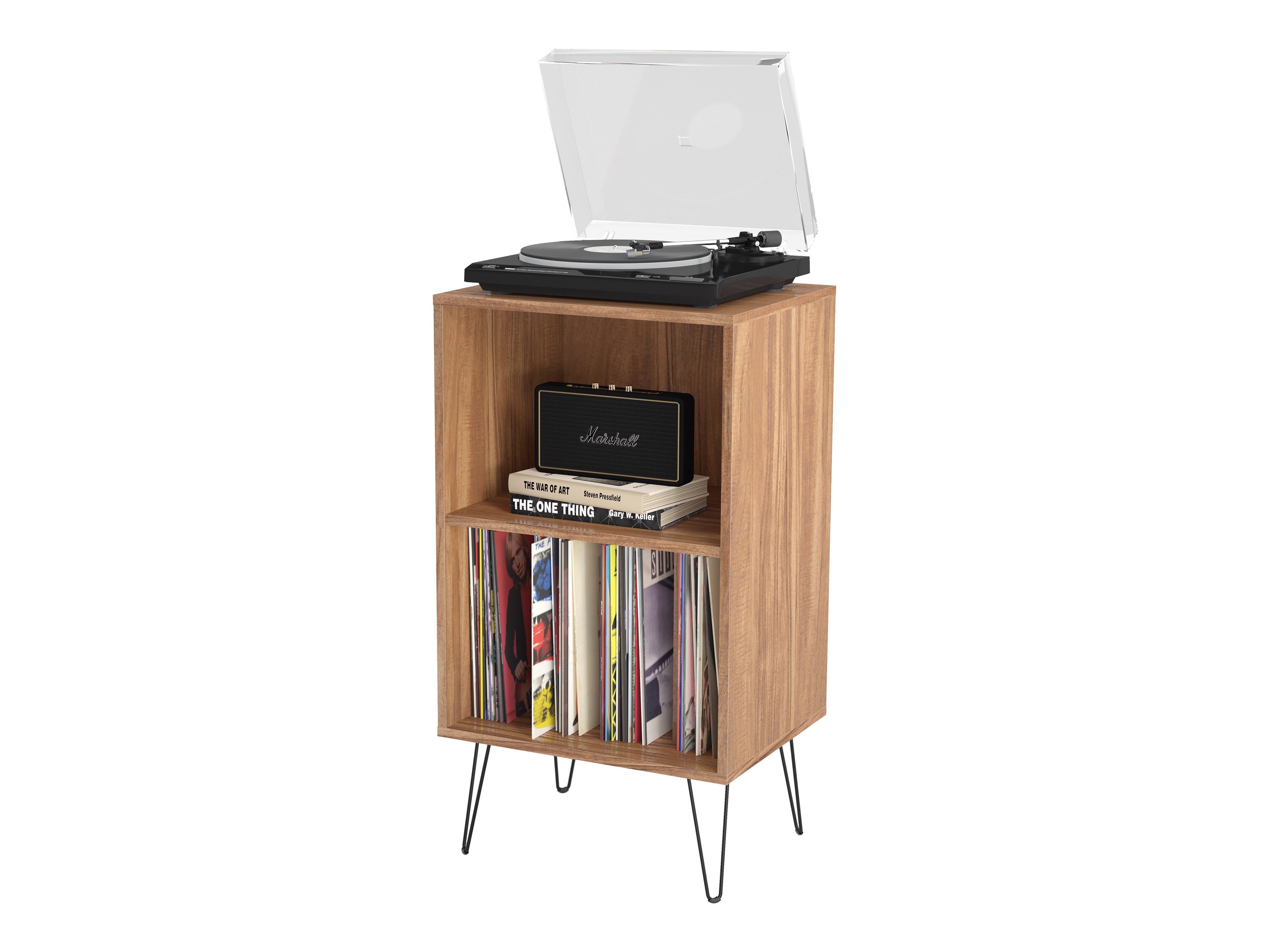 Brown Open Shelved Turntable Stand - 360° Rotating Display Organizer for Vinyl Records, Books & Home Decor | Perfect for Living Room, Bedroom & Office Storage
