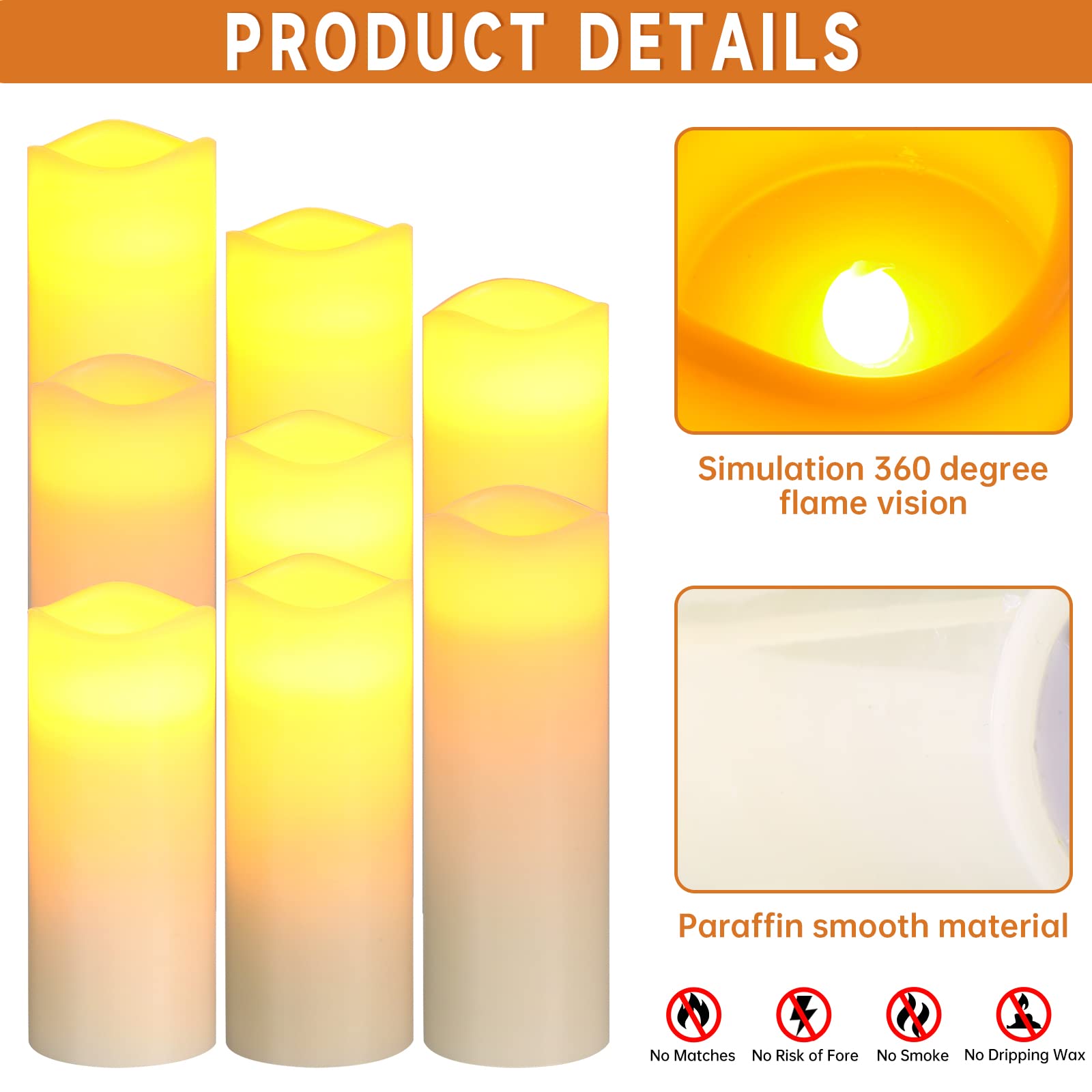 Flameless LED Pillar Candles Set of 9 - Battery Operated with Remote & Timer, Real Wax - Perfect for Home Decor, Weddings, Parties & Relaxation