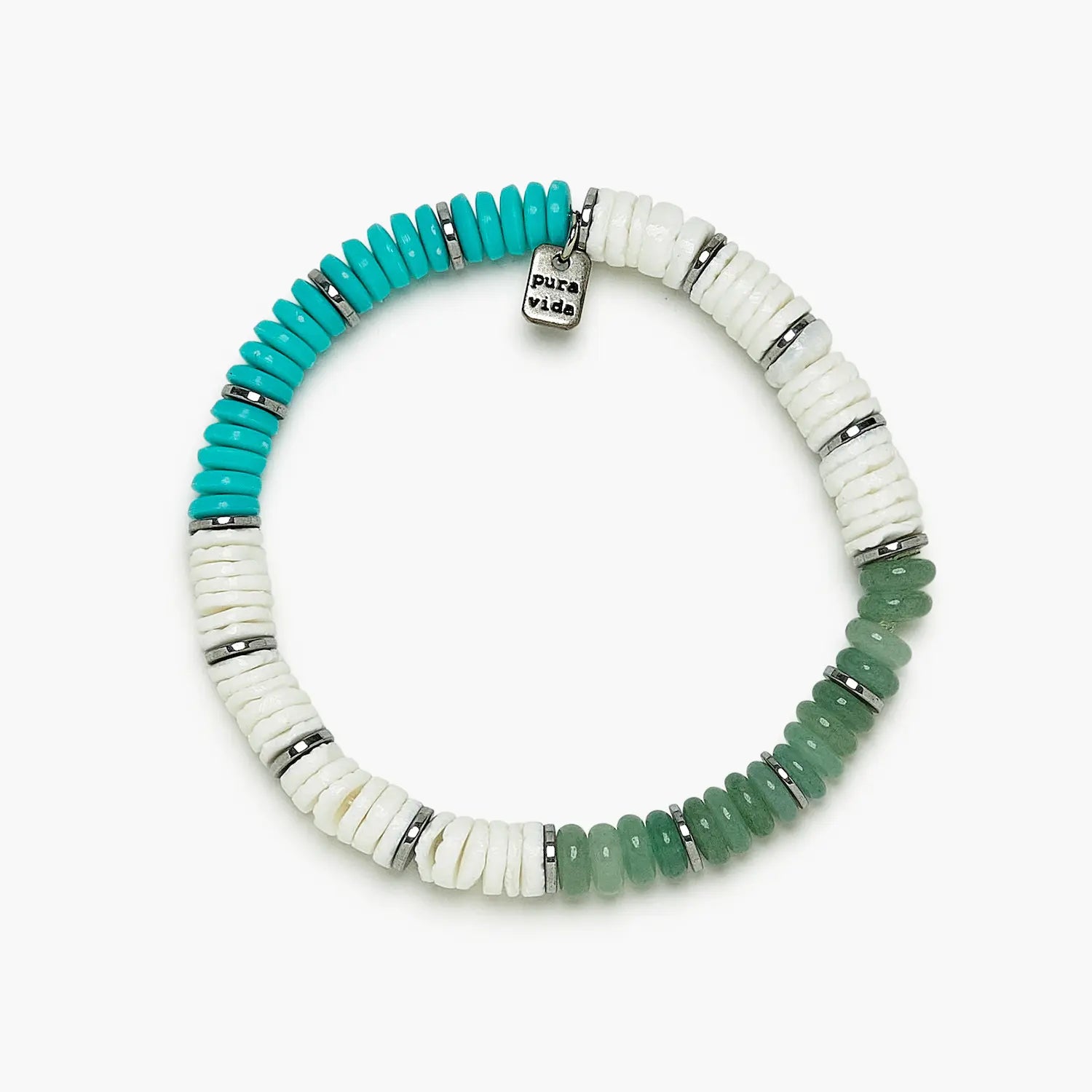 Carmel Mixed Bead Stretch Bracelet Silver - Adjustable Beaded Jewelry for Women, Fashionable Boho Accessory for Everyday Wear, Parties & Gifts