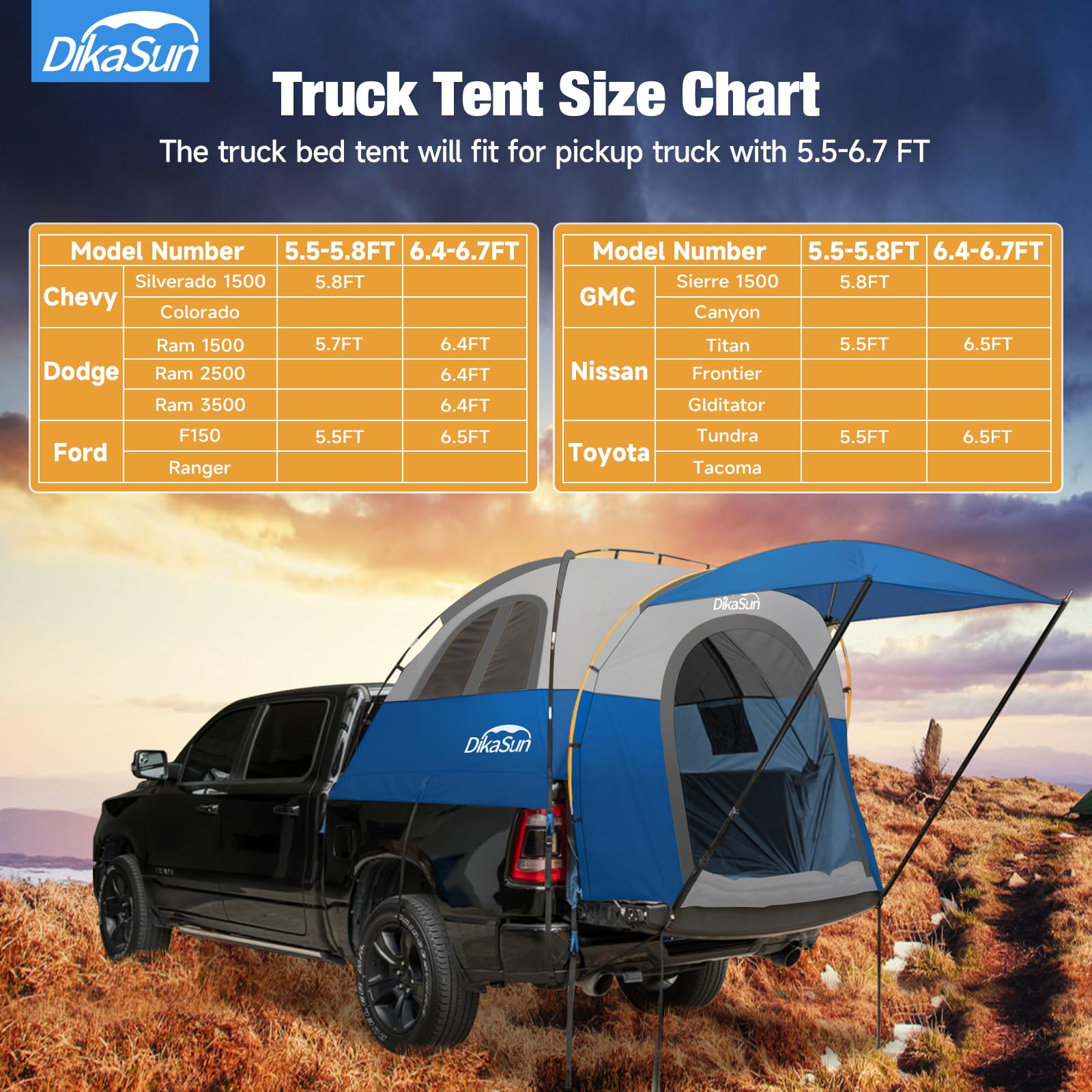 **Waterproof Double Layer Truck Bed Tent for 5.5-5.8 Ft Pickups – PU3000mm Tear-Resistant, 2-Person Camping & Outdoor Shelter with Awning – Perfect for Road Trips, Overlanding & Backyard Adventures**