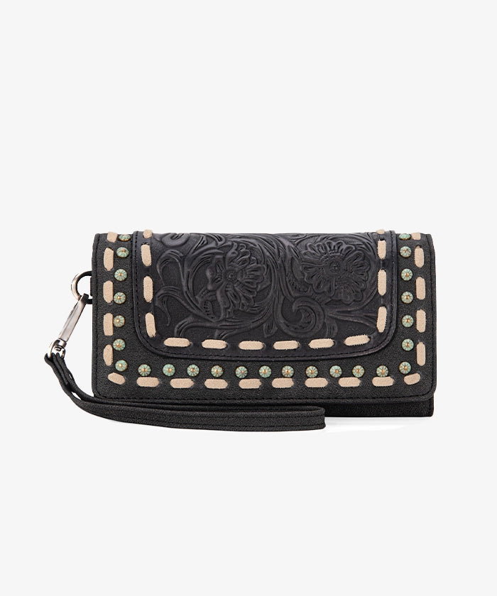 Trinity Ranch Floral Tooled Leather Wristlet - Stylish Crossbody Clutch for Women | Perfect for Parties, Weddings & Everyday Use
