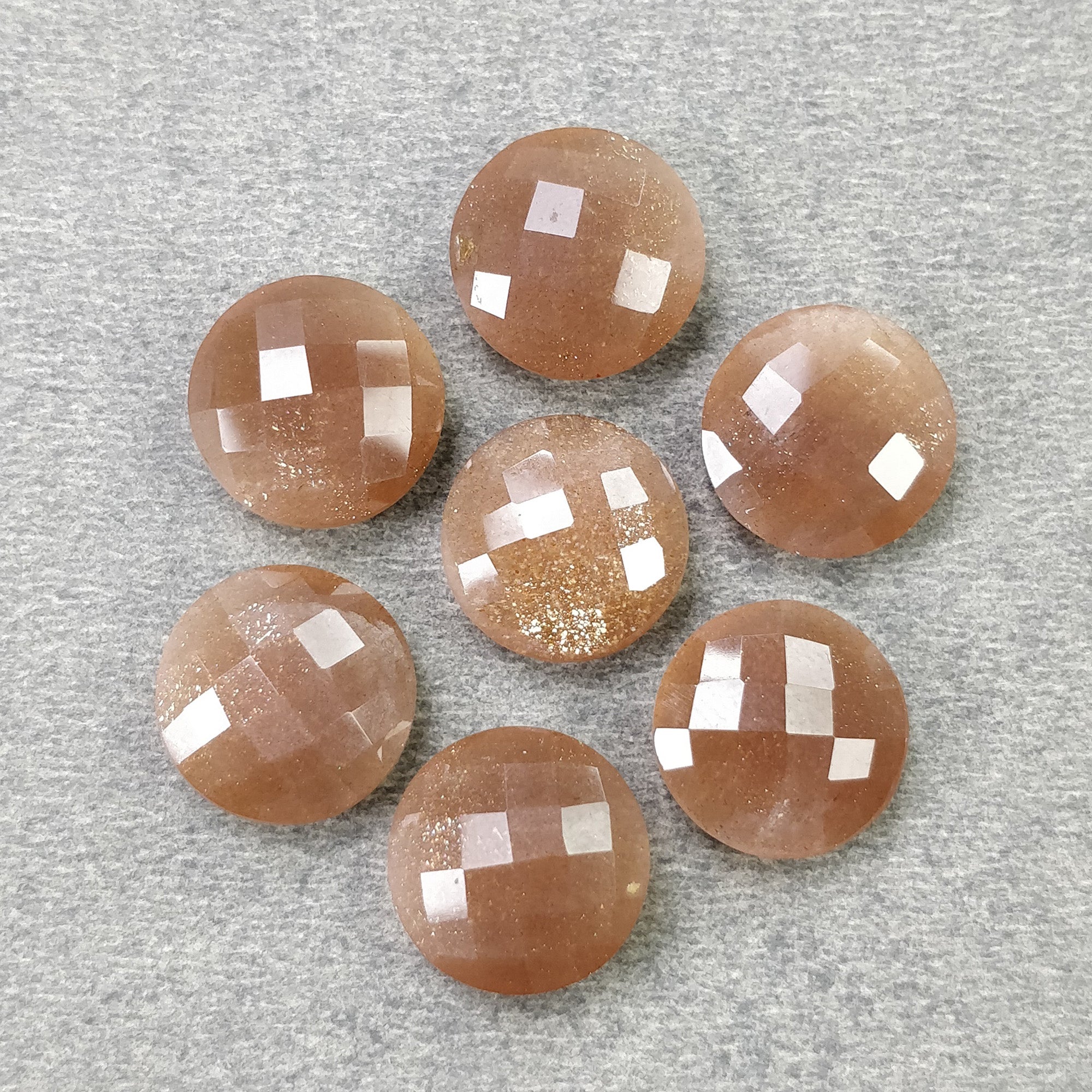 Natural Untreated Brown Moonstone Gemstone - 34.40cts Checker Cut Round Shape (12mm, 7pcs) | Healing Crystal for Jewelry Making, Meditation & Spiritual Practices