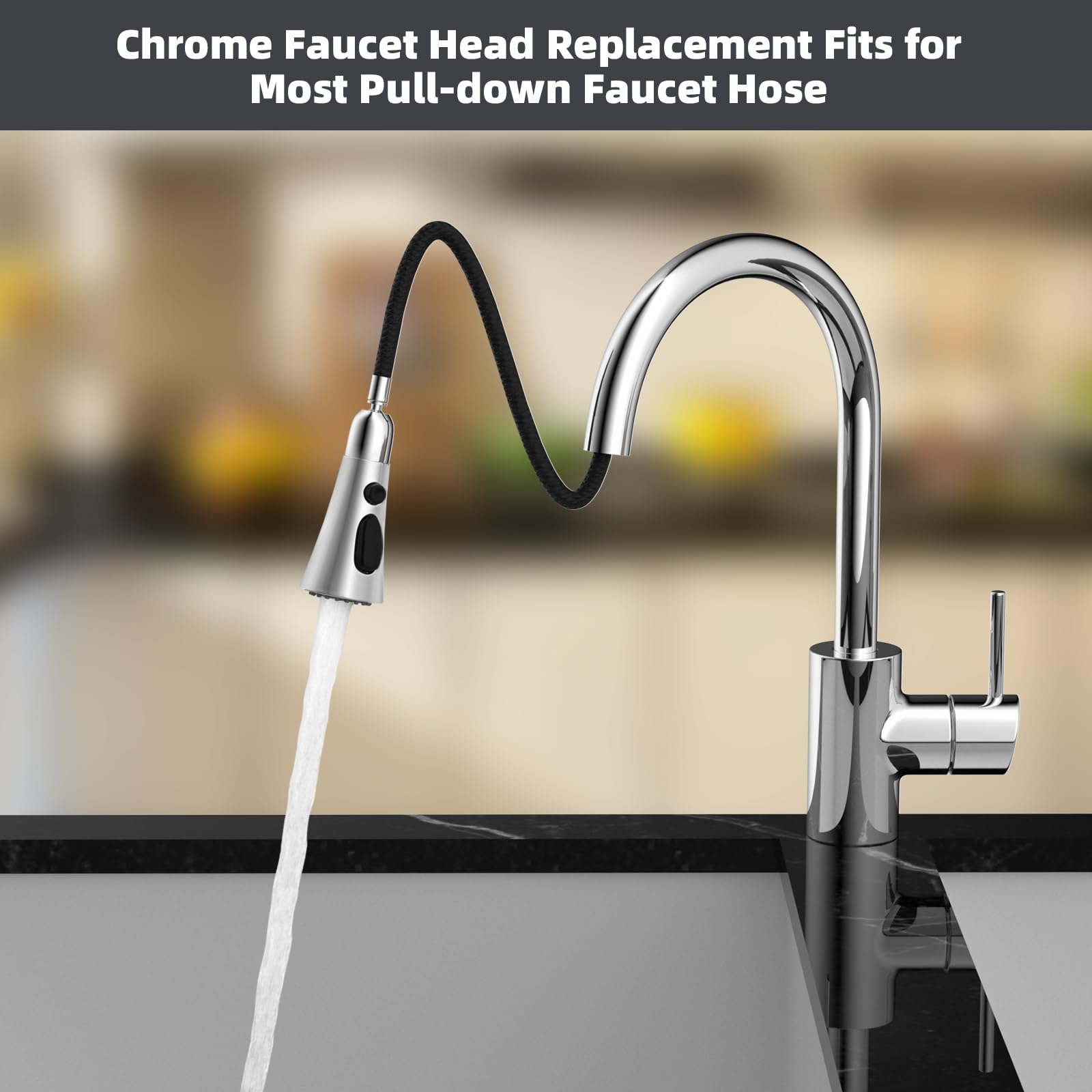 Hibbent Pull Down Kitchen Faucet Spray Head Replacement with 12 Adapters - 3-Function Sink Spray Nozzle Compatible with Moen, Delta, Kohler, American Standard (Chrome Finish) - Perfect for Dishwashing, Food Prep & Cleaning Fruits Vegetables