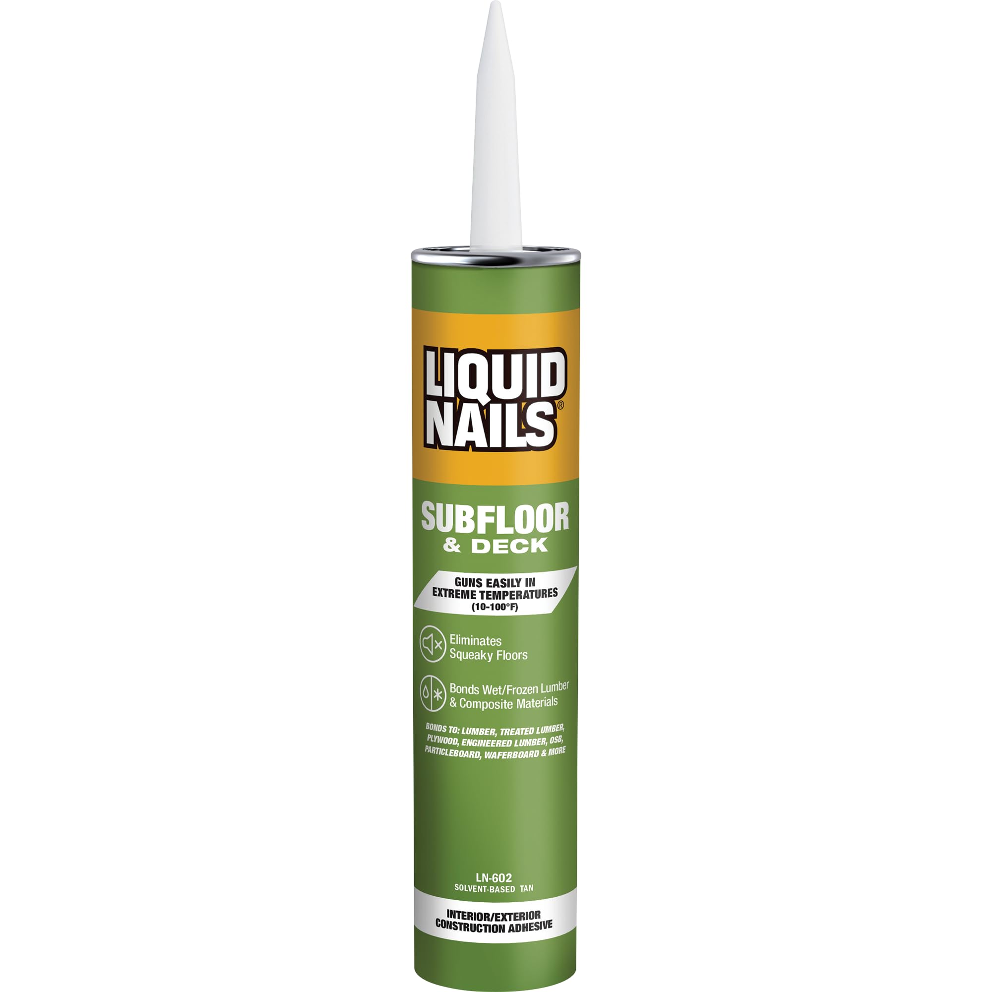 Liquid Nails 10 oz. Heavy Duty Subfloor & Deck Construction Adhesive - Strong Bonding for Wood, Concrete & Plywood | Perfect for Home Renovation & DIY Projects