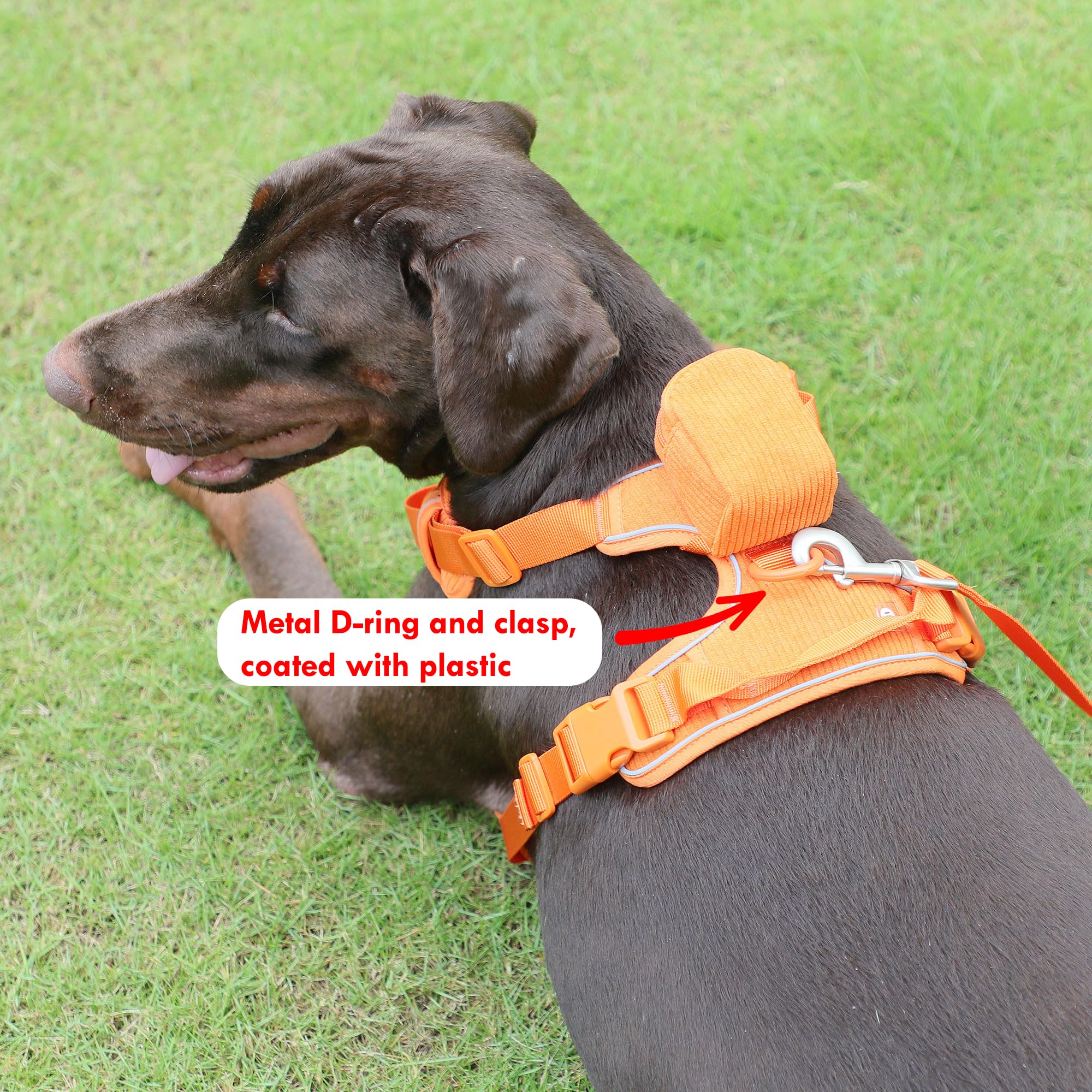 Custom Personalized Dog Harness & Leash Set with Name - Reflective No-Pull Pet Harness with Poop Bag Holder - Beige Gray Small Orange for Walking, Training & Outdoor Adventures