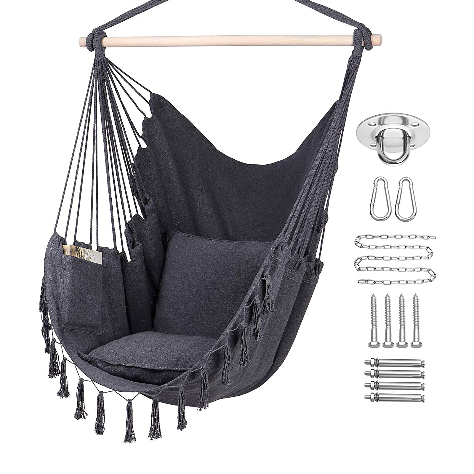 Premium Hanging Hammock Chair with 2 Cushions - 330 Lbs Weight Capacity - Indoor/Outdoor Rope Swing Seat with Hardware Kit - Perfect for Bedroom, Patio, Garden, Deck & Backyard Relaxation