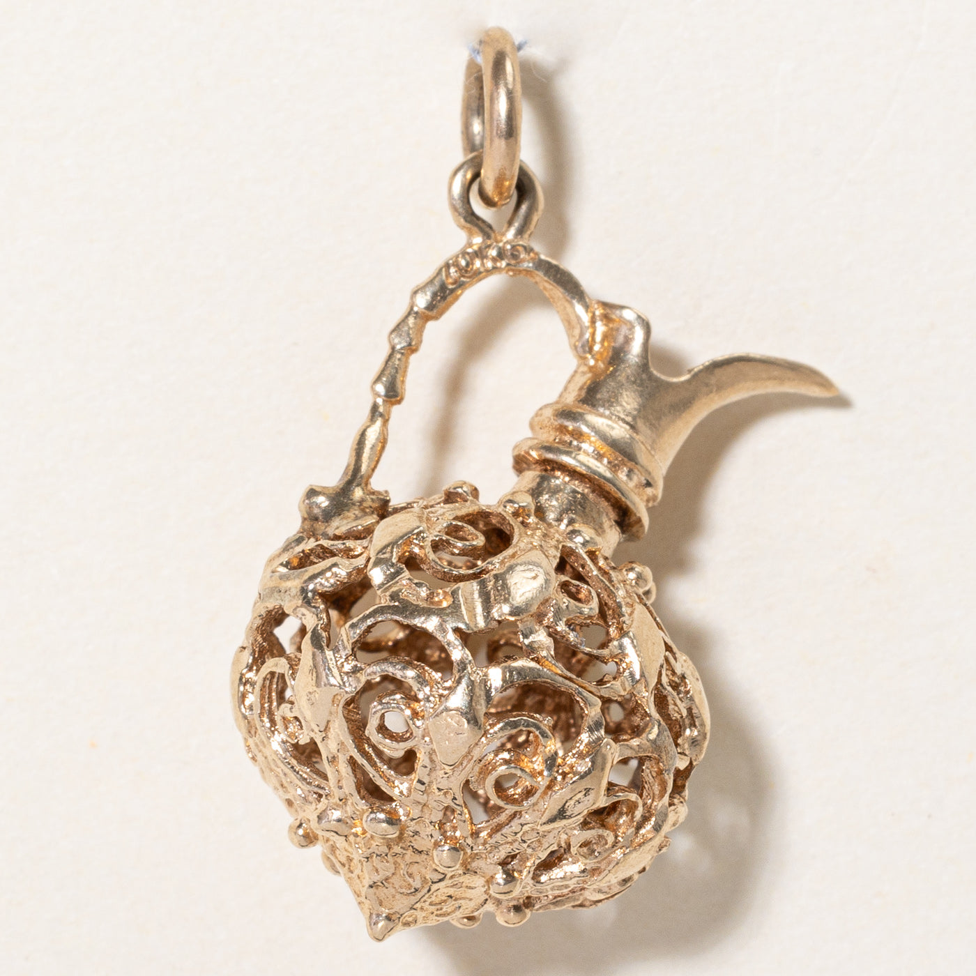 10K Yellow Gold Filigree Kettle Charm Pendant - Vintage Tea Kettle Jewelry for Necklace or Bracelet - Perfect Gift for Tea Lovers & Collectors