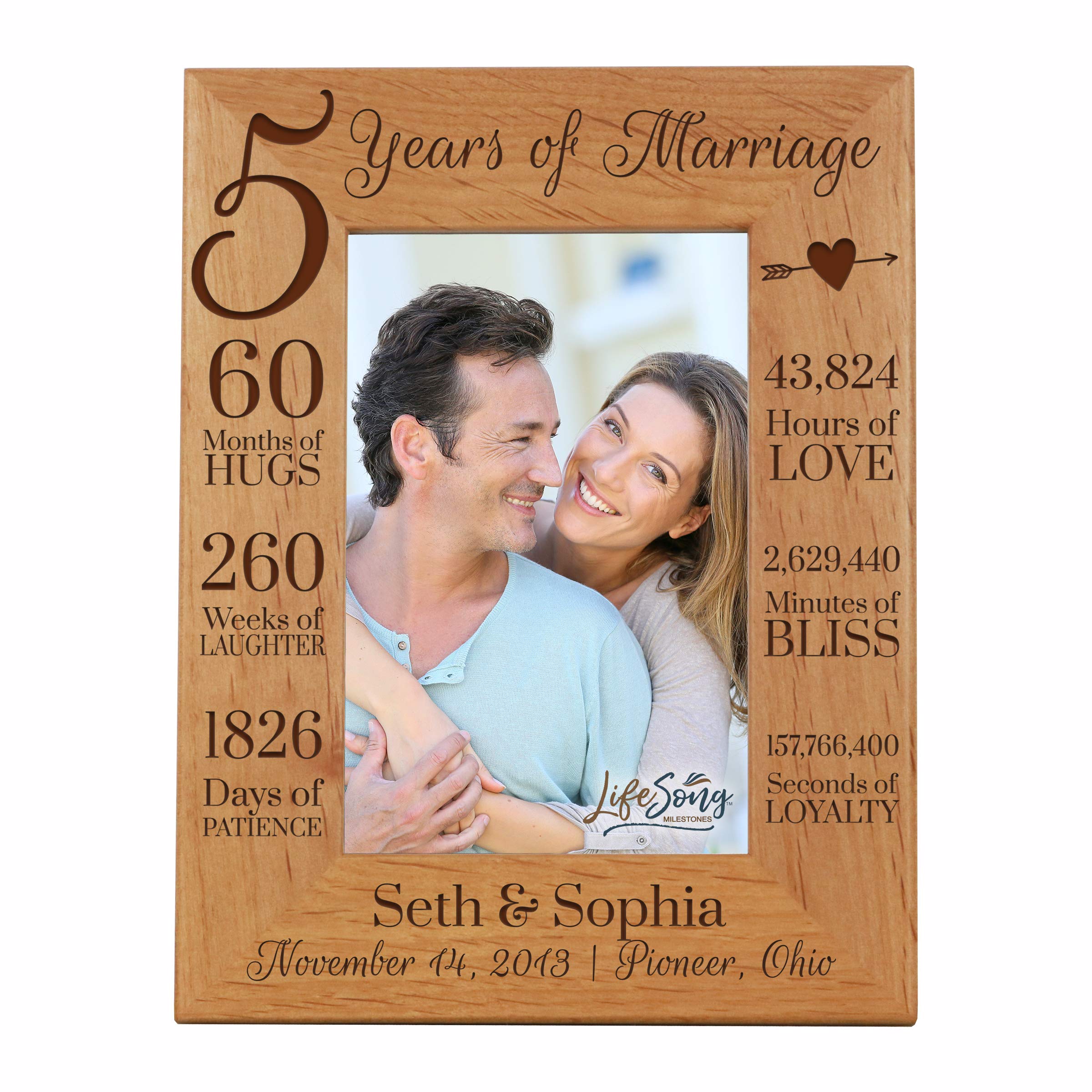 LifeSong Milestones 5 Year Anniversary Picture Frame - Elegant Wooden Wedding Anniversary Gift for Wife, Husband & Couples - Perfect for Anniversaries, Weddings & Romantic Home Decor