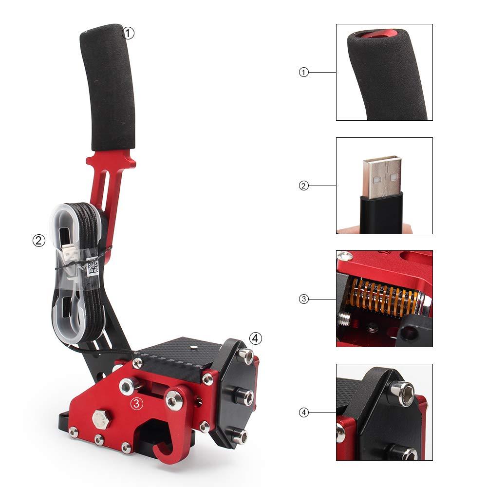 Bruce & Shark USB Handbrake 14-Bit for Racing Wheel Stand G27/G29/G920 PC (Red) - Compatible with PC Only, Not for Xbox/PS4/PS5 - Perfect for Sim Racing, Drifting & Gaming Setups