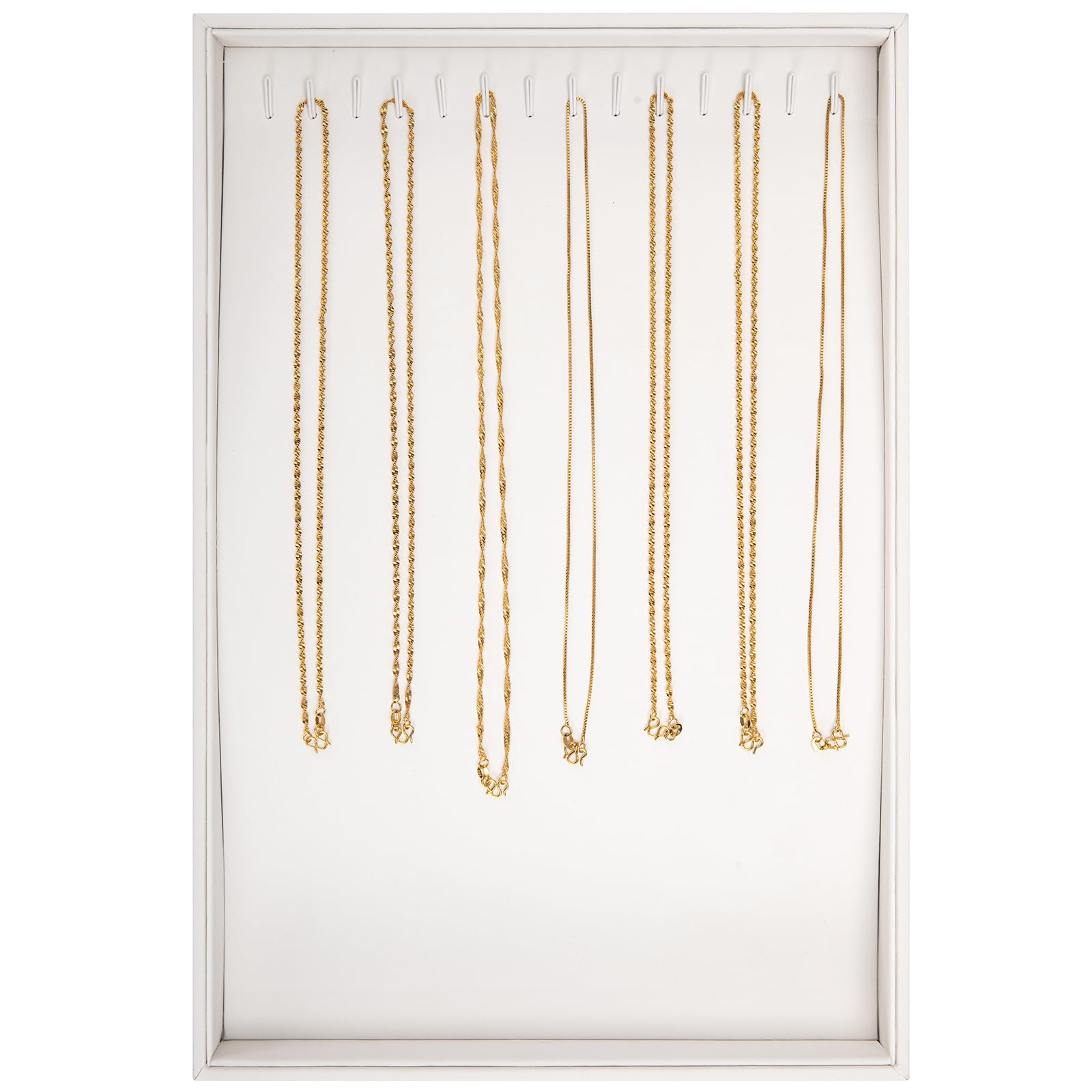 Polmart Stackable Necklace & Jewelry Organizer - 2 Pack White Leatherette Storage Trays for Necklaces, Rings, Earrings | Perfect for Vanity, Dresser, Travel & Gift Giving