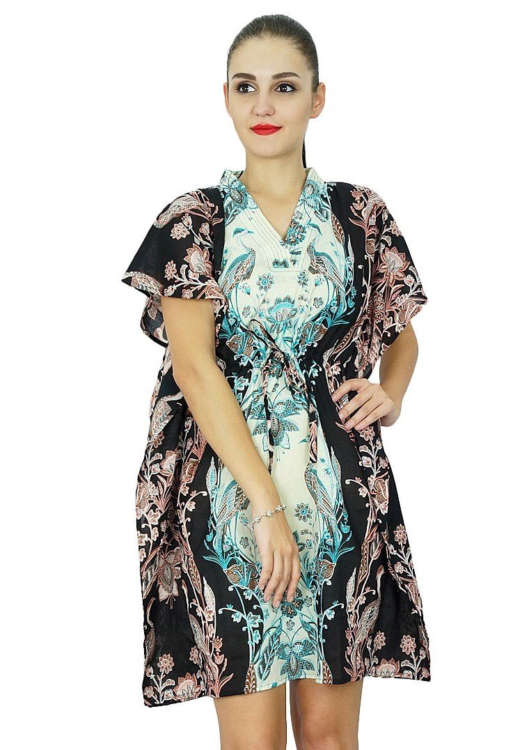 Bimba Women's Cotton Caftan Dress - Short Sleeve Beach Cover Up with Floral Print | Perfect for Poolside, Vacation & Summer Outfits