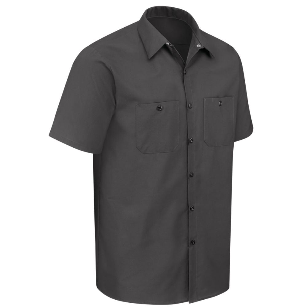 Red Kap Men's Short Sleeve Industrial Work Shirt - Durable Cotton Twill, Moisture-Wicking, Charcoal (SP24CH) - Perfect for Construction, Warehouse & Mechanic Work