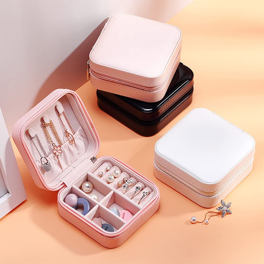 PU Leather Jewelry Box - Double Layer Travel Jewelry Organizer for Necklace, Ring & Small Accessories (10x10x5cm, Pink) | Perfect Gift for Women & Girls | Compact Storage for Travel, Home & Office Use